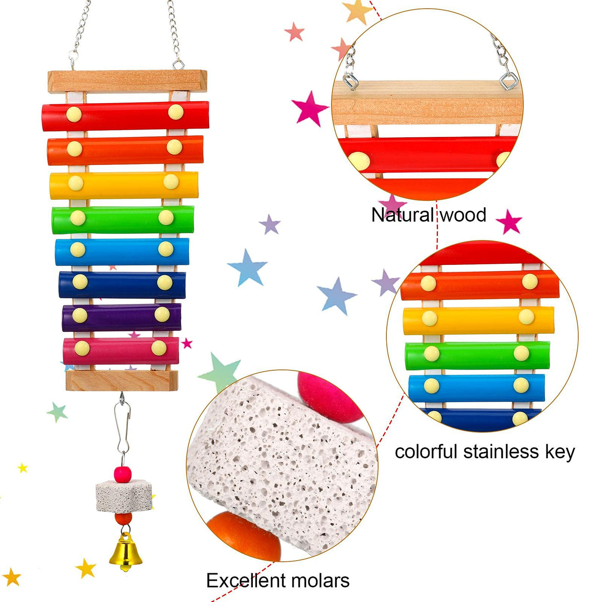 Sumind 6 Pieces Chicken Mirror Chicken Toys for Coop with Bells, Hen Xylophone Toy with 8 Metal Keys, Parrot Grinding Stone, Sepak Takraw Toy, Dangling Bird Toy