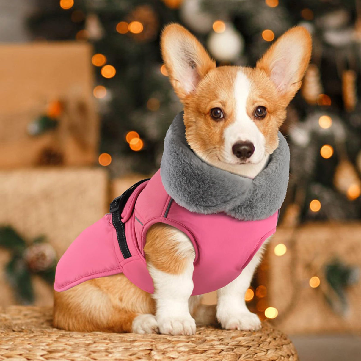 PETDSH Dog Coat Small, Windproof Dog Jacket with Warm Fleece Lining, Thickened Collar Dogs Winter Coat, Adjustable Reflective Pet Coats for Cold Weather (Pink, Small)