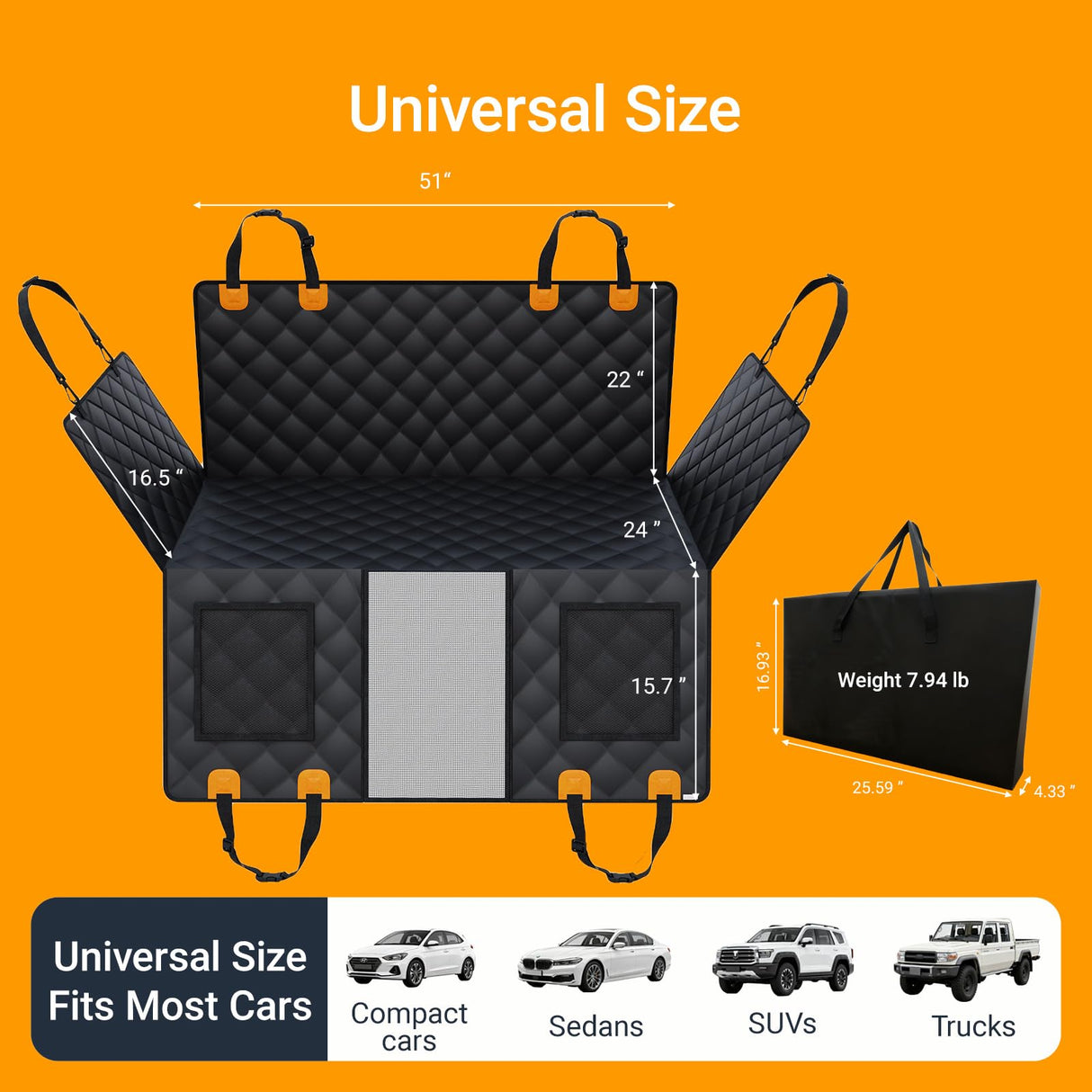 SW PRODUCTS Dog Car Seat Cover for Back Seat with Removable Hard Bottom Board, Back Seat Extender for Dogs, 600D Waterproof Dog Hammock for Car SUV, Anti-Sag Support for Large Dogs, Universal Fit