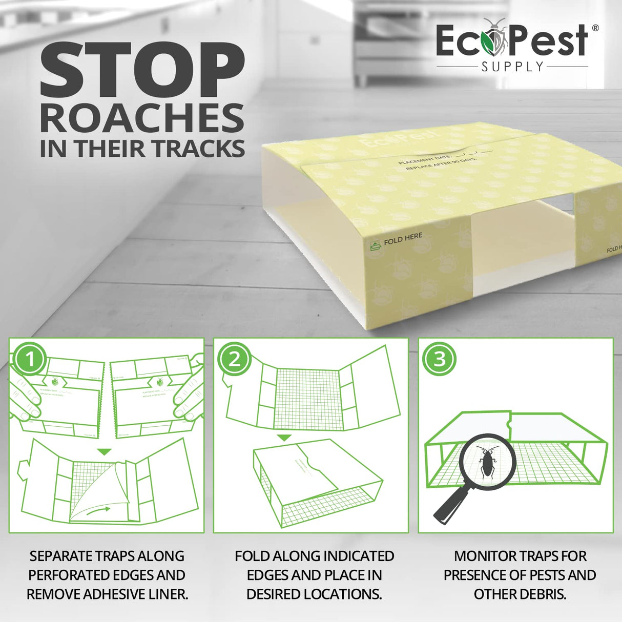 Roach Trap – 12 Pack | Sticky Indoor Glue Traps for Roaches and Other Bugs and Crawling Insects | Adhesive Cockroach Motel, Bait Trap, Monitor, Killer and Detector for Pest Control