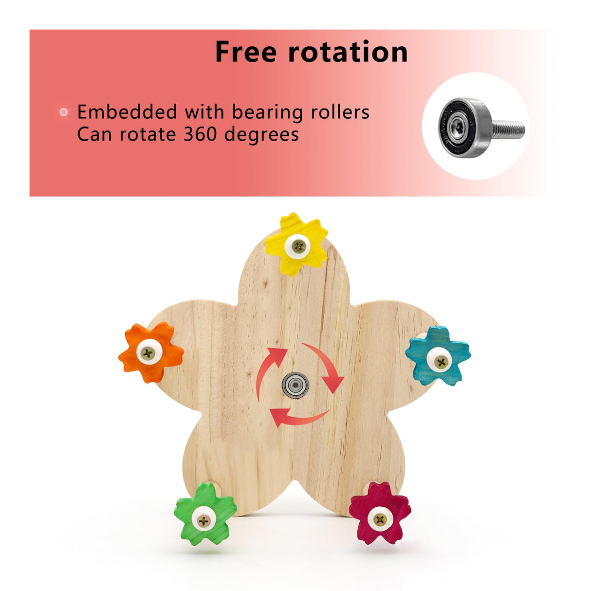 DVHEY Bird Rotating Perch Toy,Durable Unique Wooden Ferris Wheel Parrot Toys with 5 Perches,Bird Cage Accessories for Parakeet, Cockatiel, Budgerigar,Conures, Lovebirds