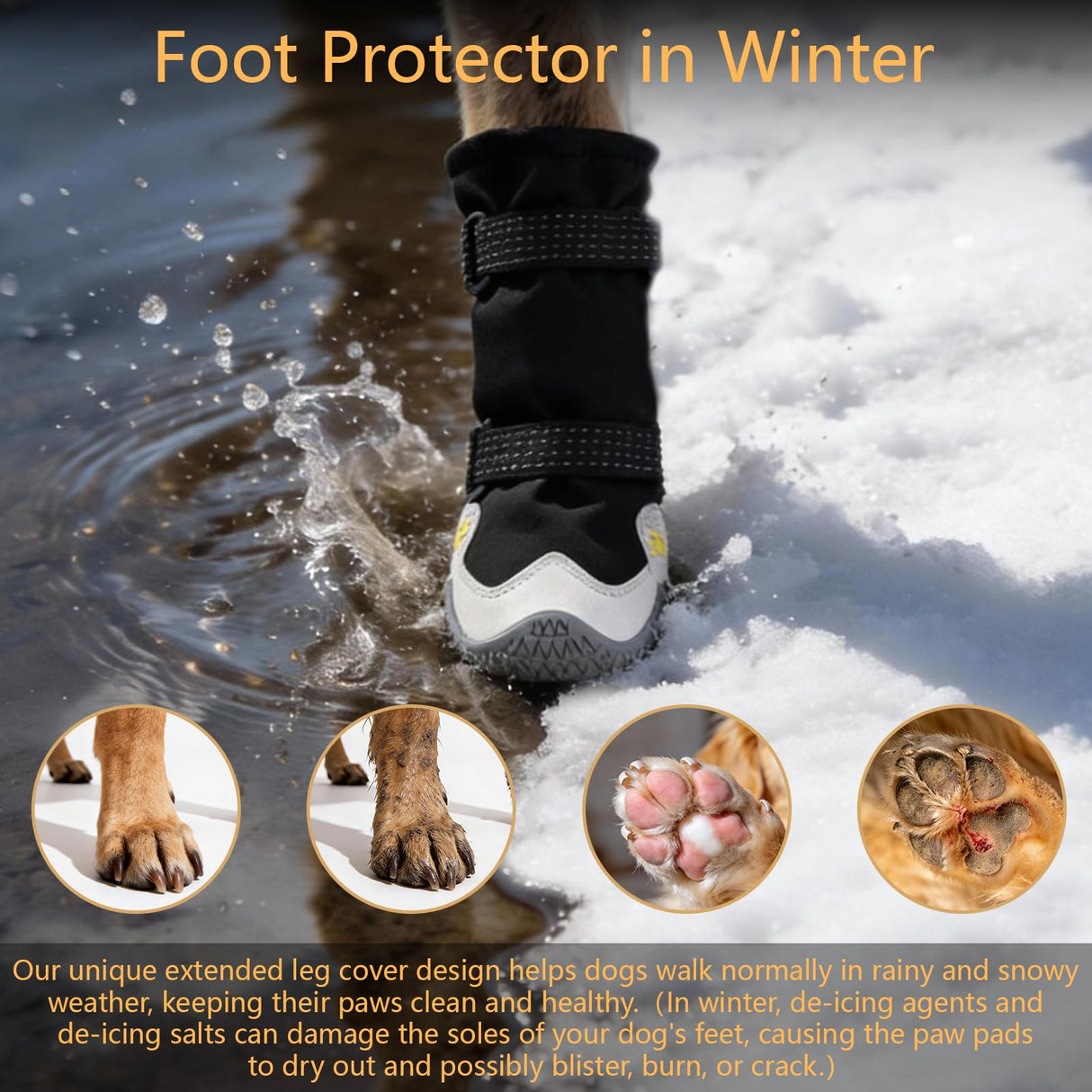 BECEMURU Dog Snow Boots for Winter,Double-Straps Anti-Fall Off Dog Booties Shoes, Non-Slip Paw Protectors for Outdoor Walking Hiking in Snowy or Rainy Day (Black, 2#)