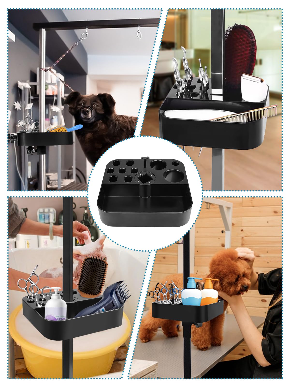 Kalolary Portable Dog Grooming Tool Holder - Rotatable Organizer for Pet Grooming Table & Accessories - Scissors, Clips, Brushes Storage
