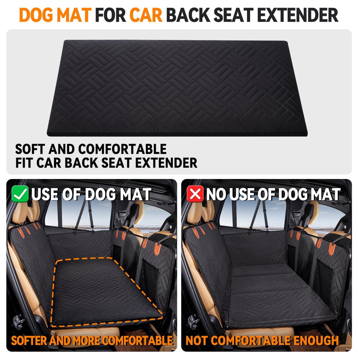 YJGF Dog Mat for Back Seat Extender for Dogs,Dog Bed for Car,Hard Bottom Car Seat Cover for Dogs,Pet Cover for Hammock for Car (Black, for car Back seat Extender)