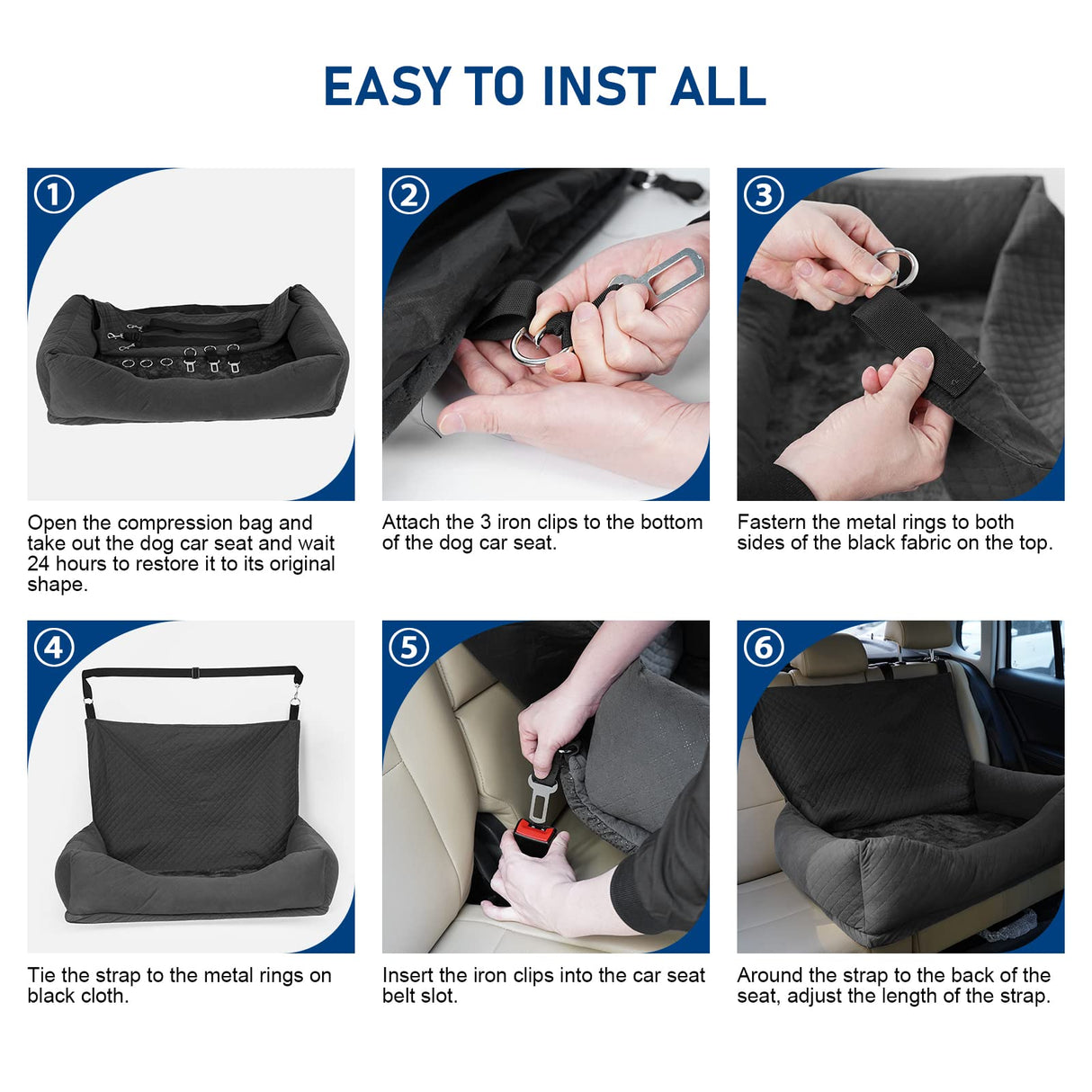 Bnonya Dog Car Seat for Medium Large, Safe and Comfortable Dog Car Bed Medium Under 60lbs, Multipurpose Design Washable with Non-Slip Base