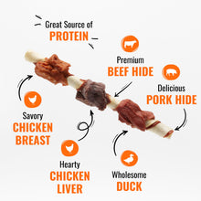 Load image into Gallery viewer, Good ‘n’ Fun Triple Flavor Kabobs Chews for All Dogs, 24 Ounces, Treat Your Dog to Chews Made from Beef Hide, Real Chicken, Pork Hide, Duck and Chicken Liver