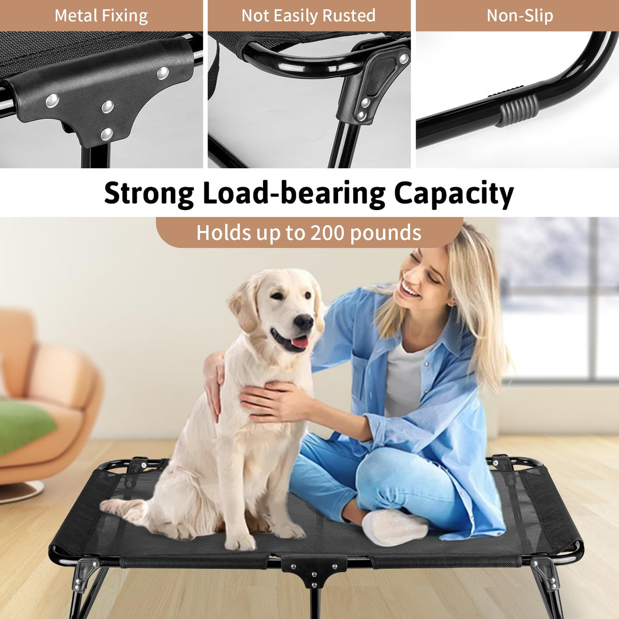 Ipixune Foldable Elevated Dog Bed, 36"x23"x7" Raised Pet Bed with No Setup, Outdoor DogBed with Breathable Mesh, No-Slip Feet Durable Dog Cots Bed for Medium Sized Dogs, Black