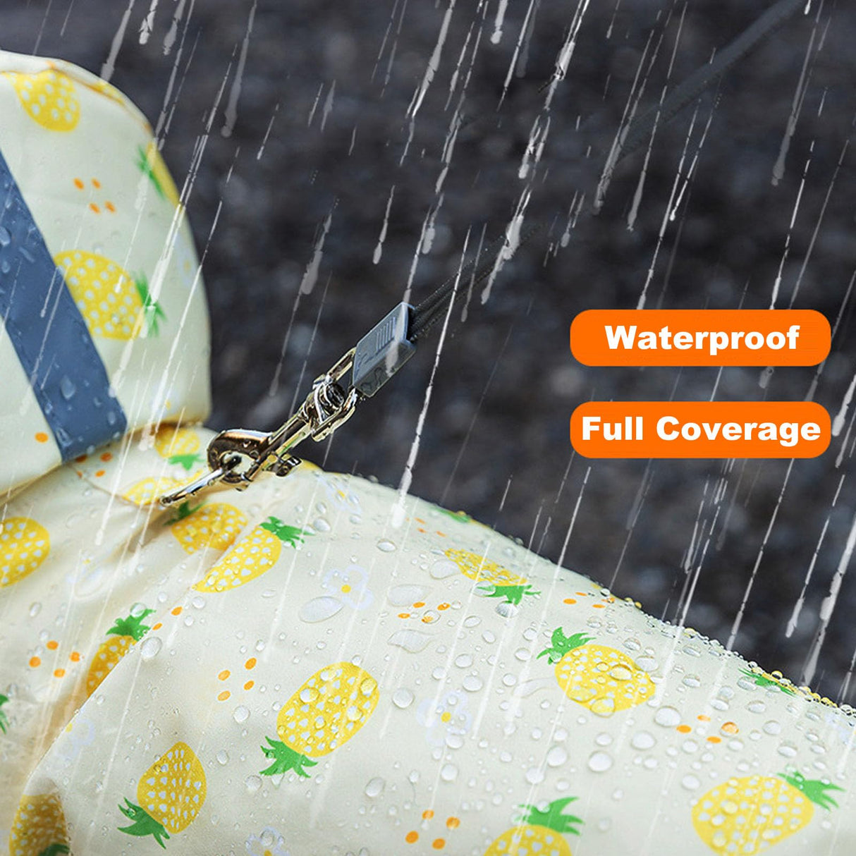Junchl Small Dog Raincoat Rainboots with D-Ring, Full Coverage Dog Rain Jacket Slicker Poncho, Waterproof Dog Rain Jacket with Reflective Strip, Rainboot, Tail Cover Pineapple 2XL
