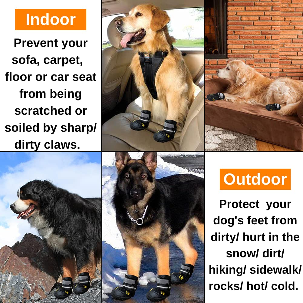 Teamoo Dog Snow Boots for Winter Durable Waterproof Anti-Slip Dog Booties for Winter Dog Shoes for Medium Large Size Dogs with Adjustable Reflective Straps Dog Boots & Paw Protectors Black Size 8