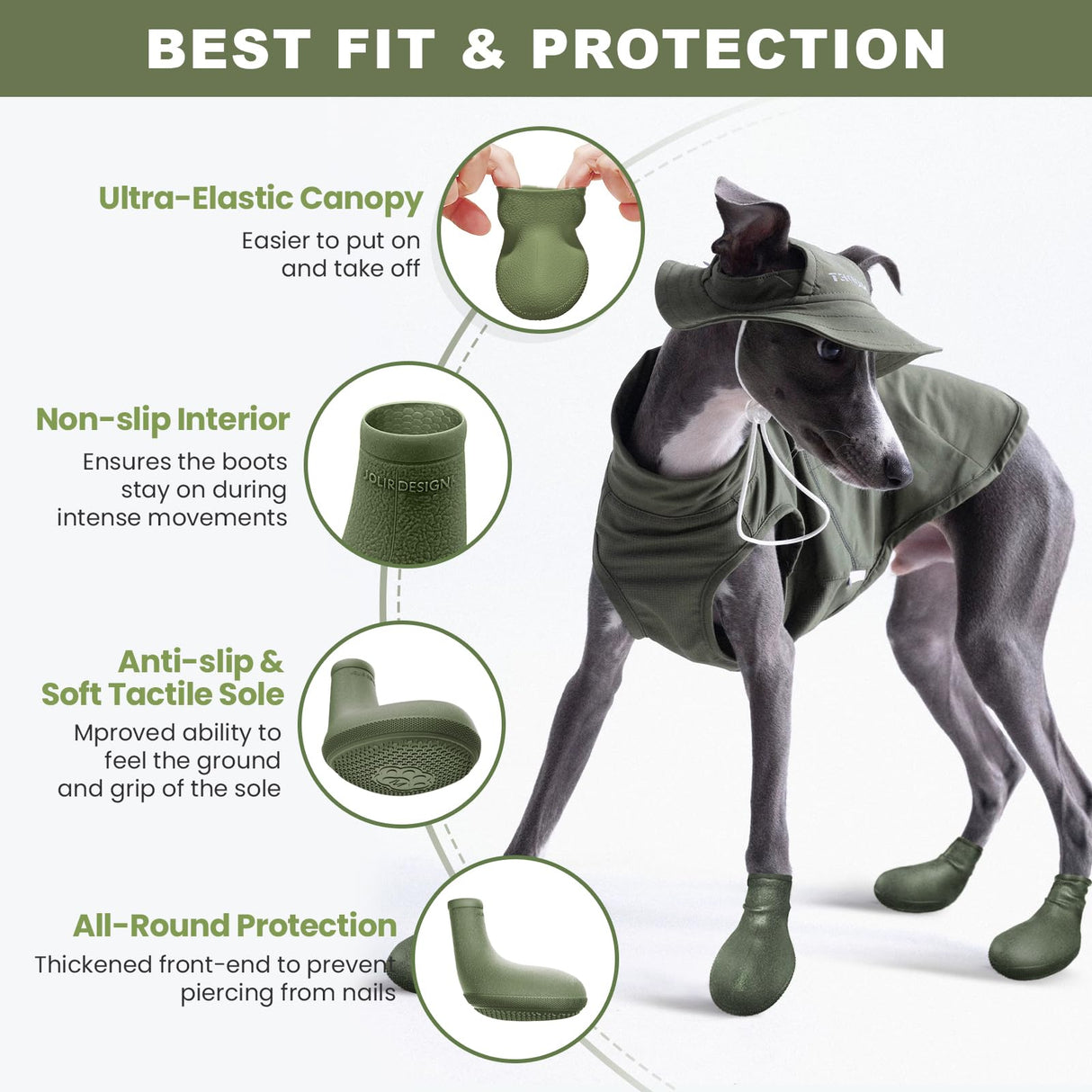 Dog Boots for Hot Pavement & Cold Weather – Ultra-Elastic Silicone, Easy On/Off Dog Shoes for Protects Paws & Prevents Licking, High Grip Non-Slip Dog Booties for Beach & Snow (Green, Small)