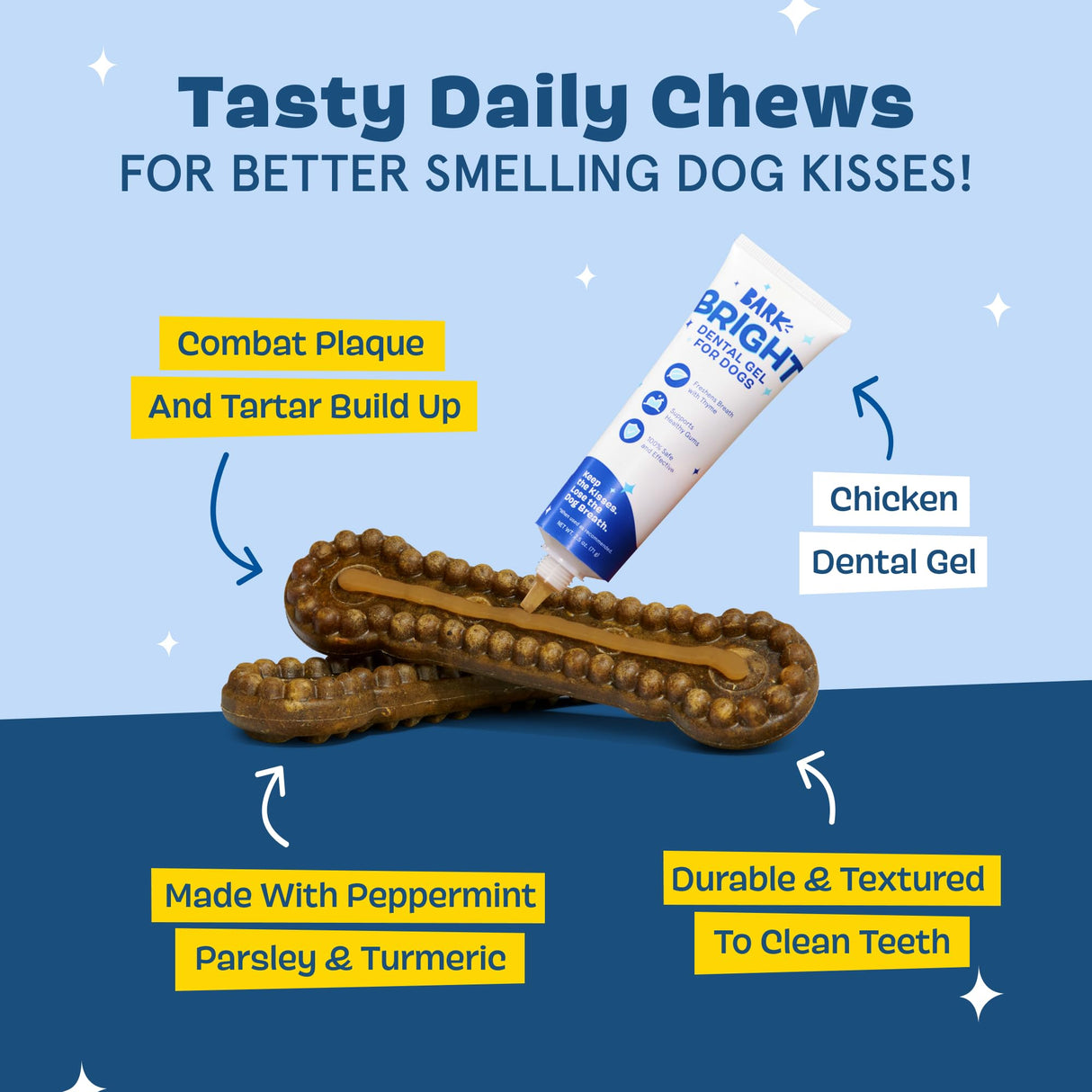 Barkbox Bright Durable Dog Dental Kit for Tough Chewers, 15 Chew Sticks & Toothpaste - Large Breeds