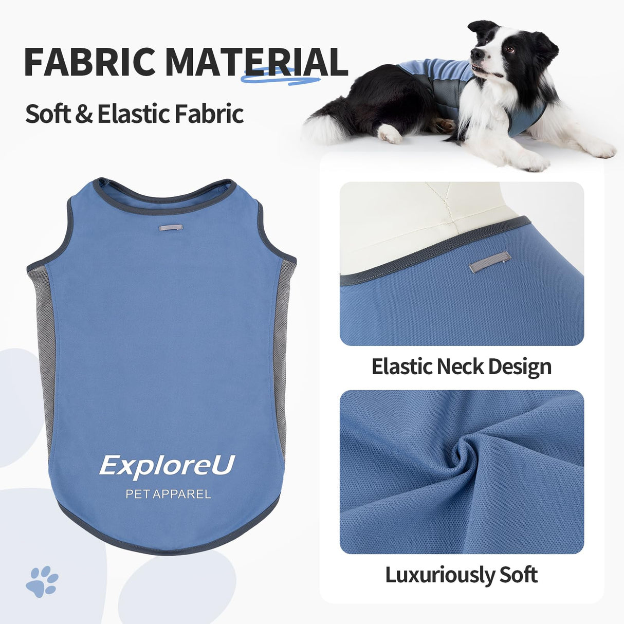 ExploreU Dog Shirt, Cooling Vest Lightweight Breathable, Dog T-Shirts All-Season Sun Protection Quick Dry Soft Stretchy Reflective Tank Top - Small Medium Large Dogs (Misty Glade+Water Drop, Medium)