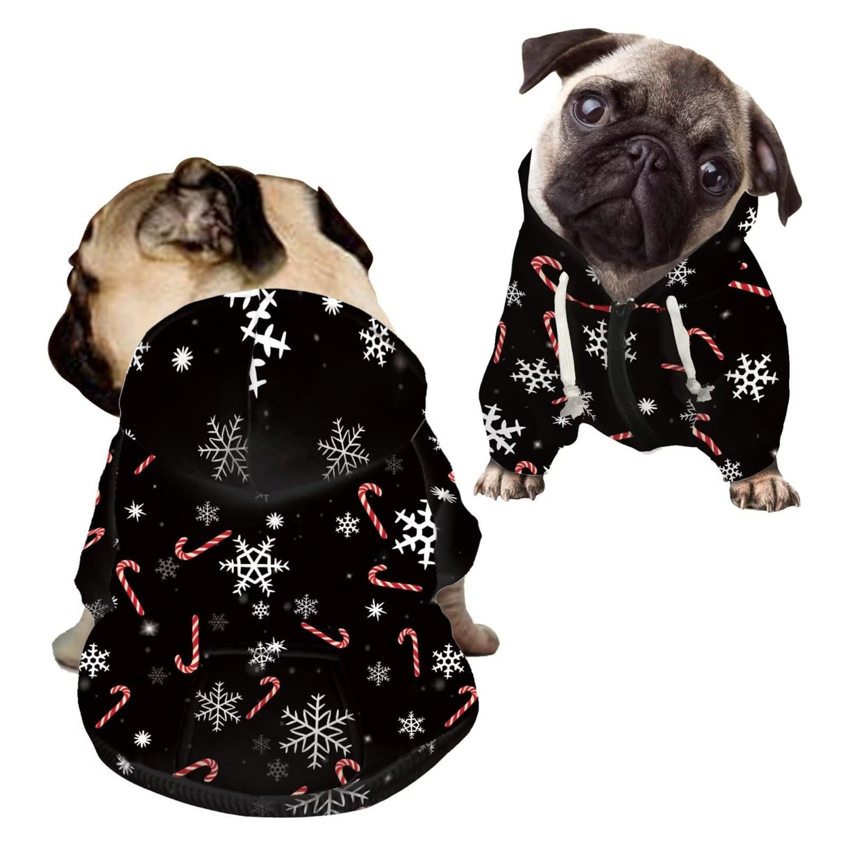 Howilath Puppy Cat Hoodies Coat Sweater, Christmas Snowflake Candy Pet Clothing Sweatshirt with Hat Zipper Outfit - L