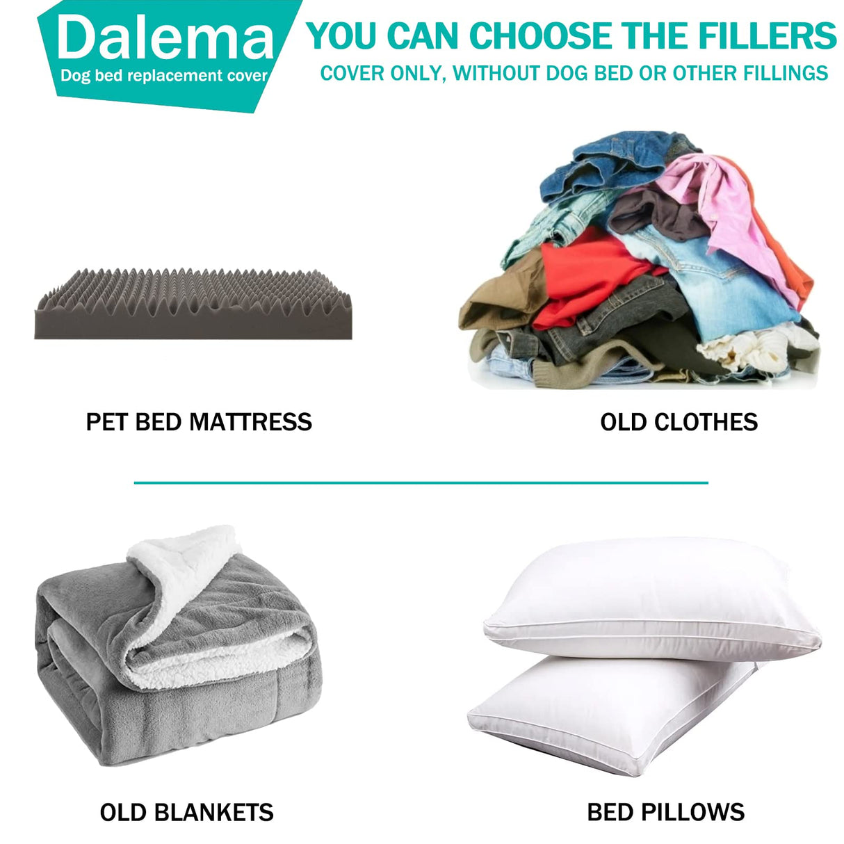 Dalema Dog Bed Cover 53L x 36W x 4H Inch,Heavy Duty Durable Waterproof Fluffy Soft Short Plush Replacement Dog Bed Covers,Washable Removable Pet Bed Mattress Cover with Zipper.Grey