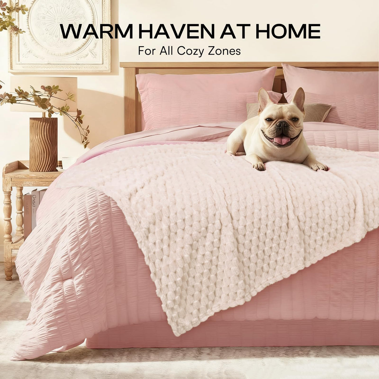 Luciphia Soft 300GSM Fleece Pet Blanket for Small Medium Large Dogs Washable 3D Textured Flannel Cat Puppy Decorative Furniture Protector Throw Durable White, XL(57''x40'')