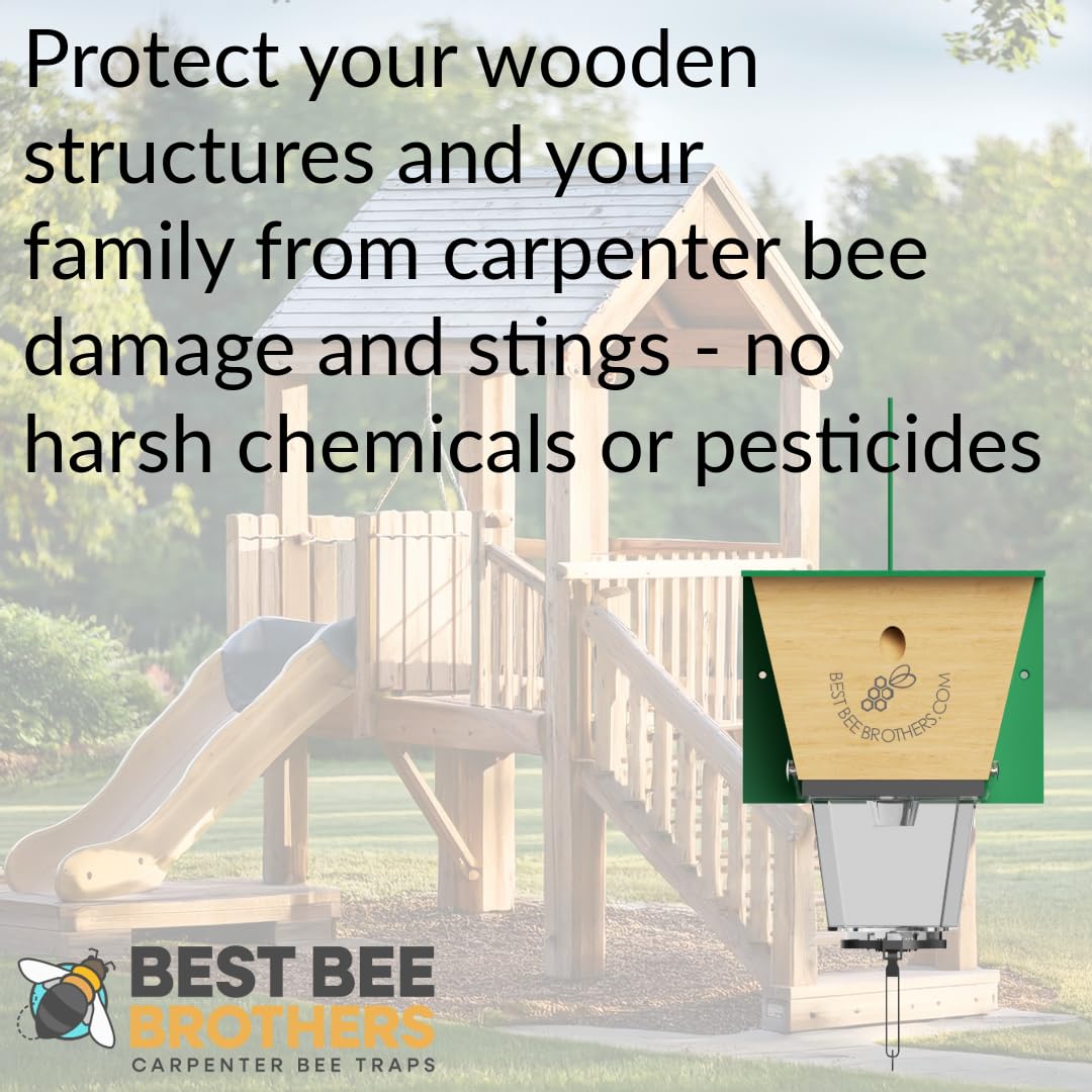 Best Bee Brothers Ultimate Pro Carpenter Bee Trap for Outside with Extra-Large, Clear External Receptacle, Internal Bee Vault & Spring-Loaded Door, 4.2” D x 5.8” W x 7.5” H