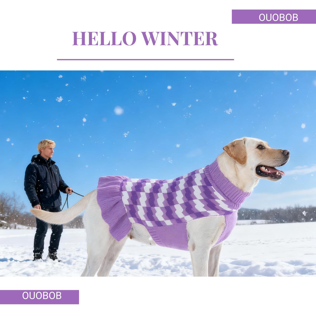 OUOBOB Dog Sweaters for Large Dogs Girl, Dog Sweater Dress with Leash Hole, Thick Turtleneck Knitwear for Female Dogs, Warm Fall Winter Dress for Cold Weather, Thanksgiving, Christmas - Purple XXL