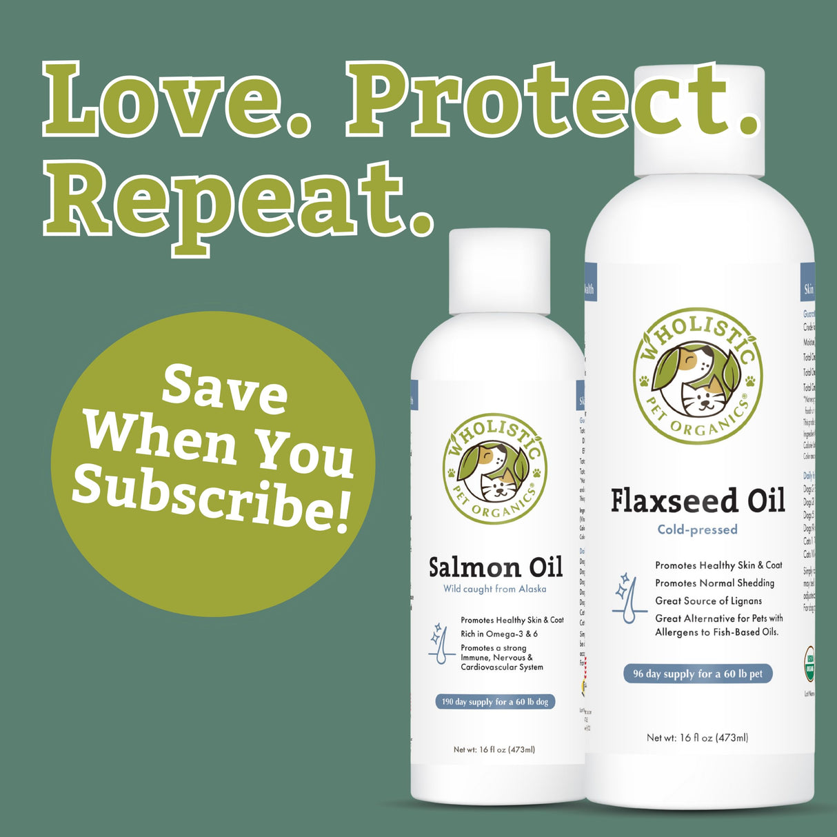 Wholistic Pet Organics Flaxseed Oil for Dogs - 16 Oz - Omega 3 Supplement for Dog Itchy Skin, Dry Skin Relief & Shedding - Skin & Coat Vitamins