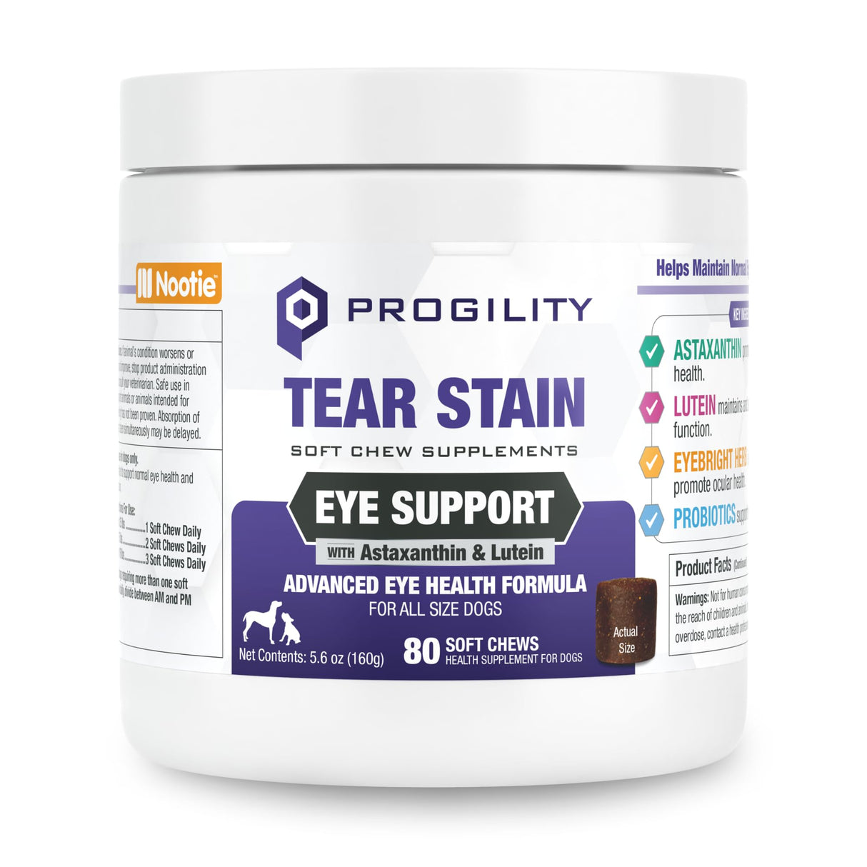 Progility Tear Stain Soft Chews for Dogs – Daily Eye Health Support That Helps Minimize Tear Stains, Advanced Eye Health Formula with Probiotics (80 Count)