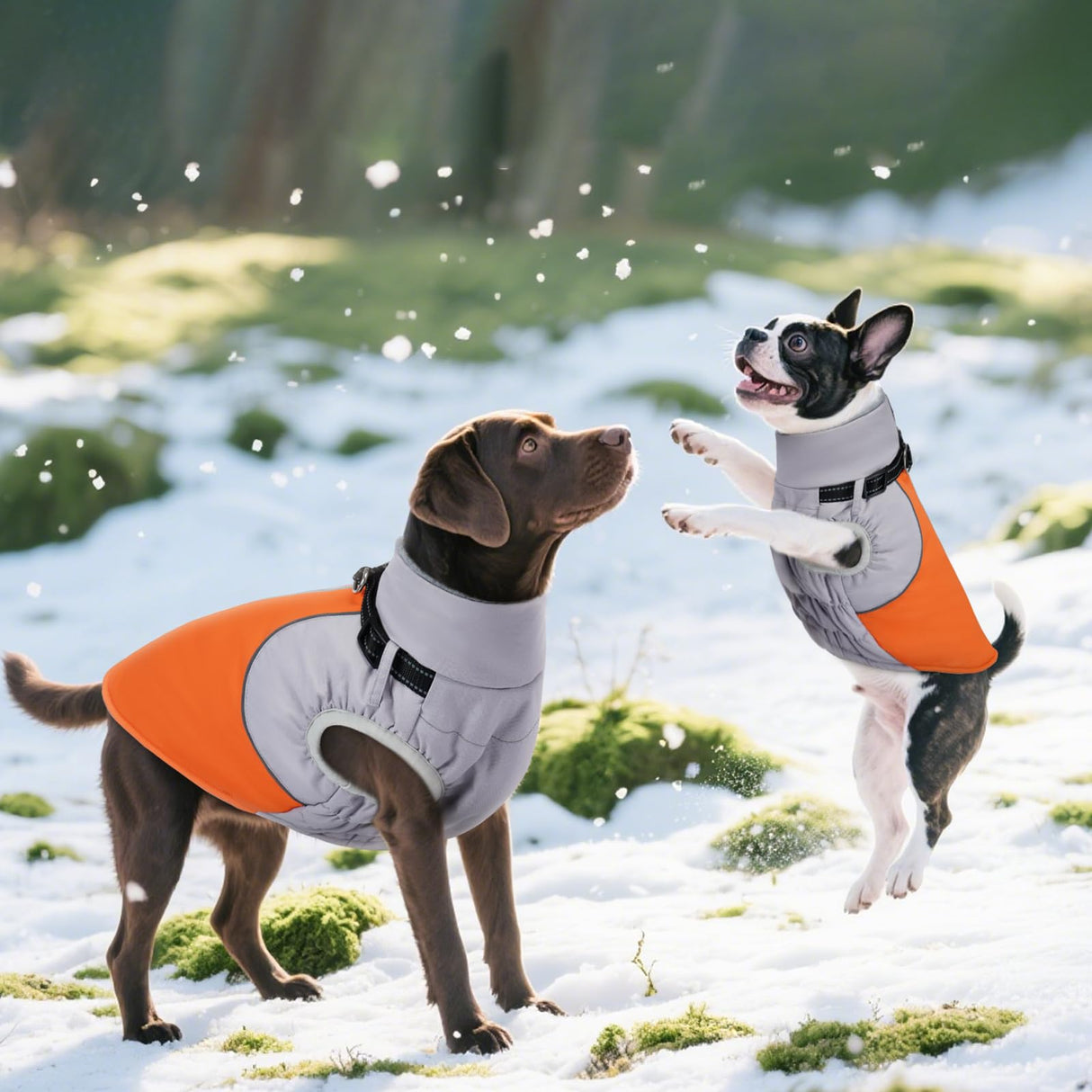 DENTRUN Dog Coat with Harness Built in, Extra Large Water-Repellent Dog Jacket, Turtleneck Windproof Reflective Strips for Great Dane, Orange, XXXL