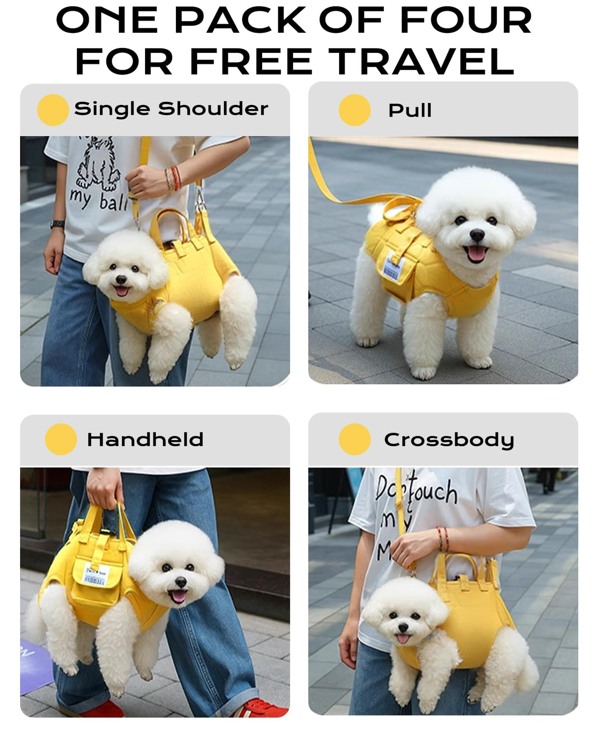 Dog Carry Sling for Small Dogs, Full Body Sling with Handle, Hands Free Shoulder Carrier for Senior Dogs Joint Injuries, Joint Injuries, Up and Down Stairs (Yellow,S, 5.5~8.8 lbs)