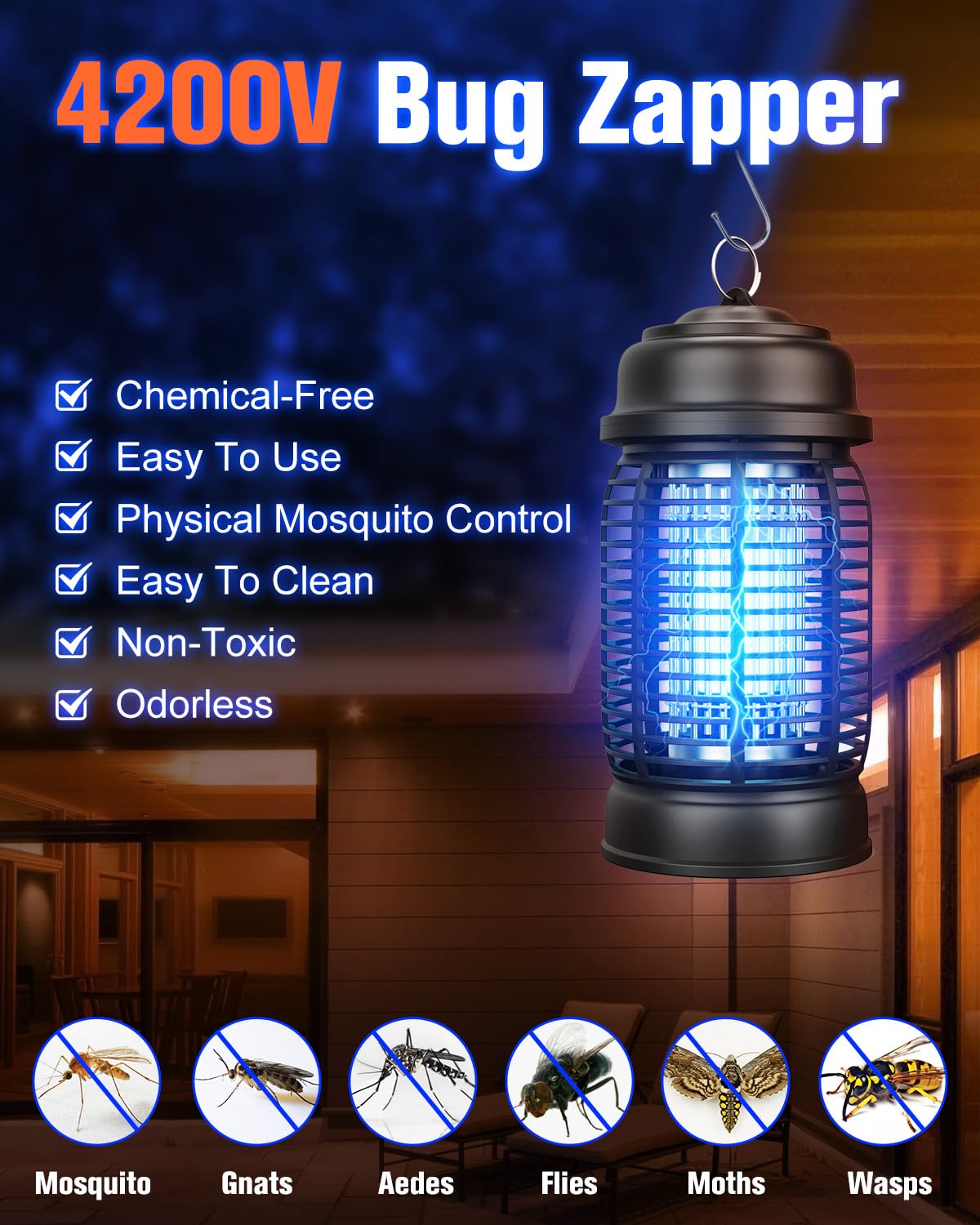 DEEZEE Bug Zapper Outdoor, 4200V Mosquito Zapper Indoor,20W Electric Fly Zapper ,Insect Zapper&Mosquito Killer lamp for Home, Patio, Kitchen, Backyard, Camping, Plug-in