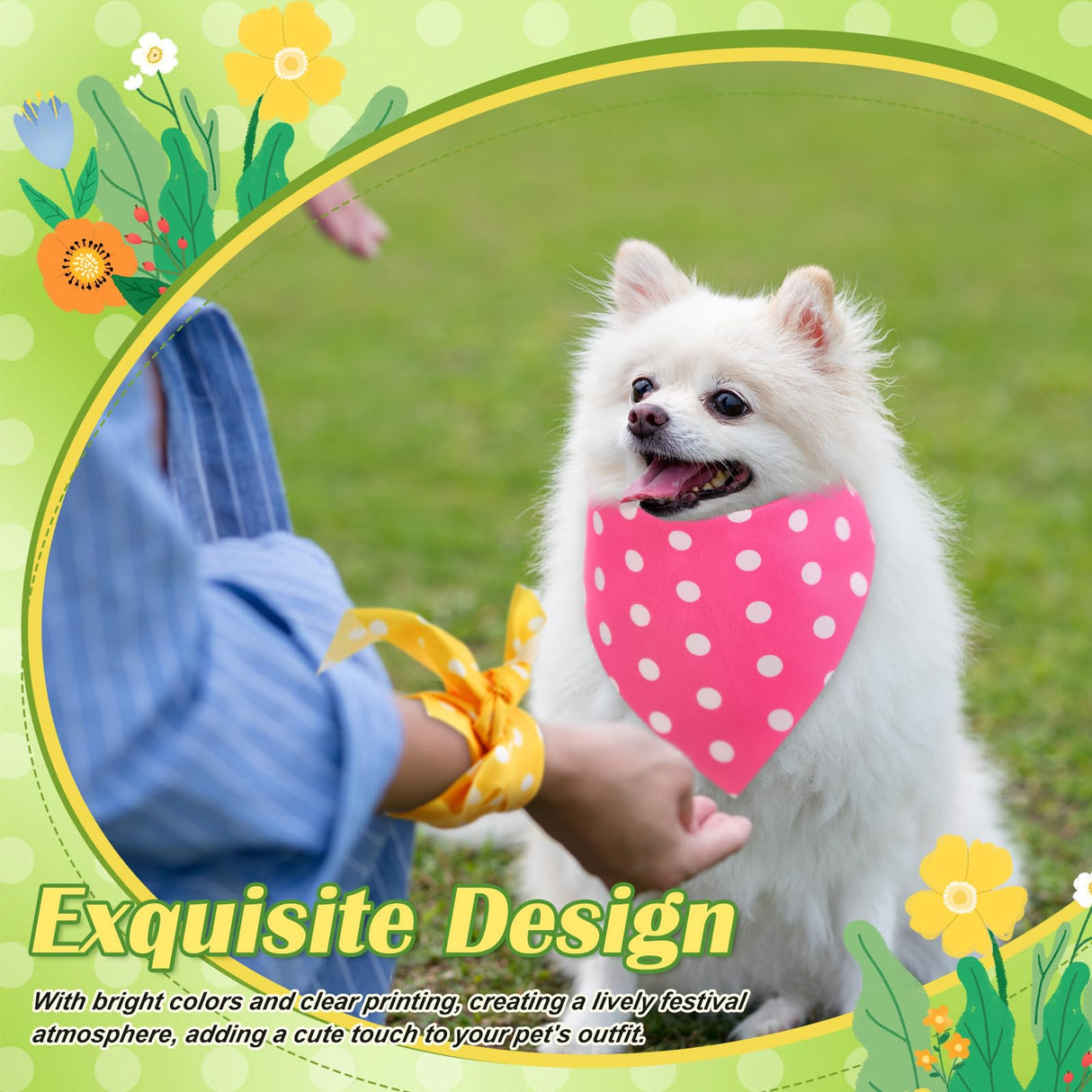 Sanwuta 50 Pcs Easter Polka Dot Dog Bandanas Bulk Pastel Polka Dots Bandanas for Dogs Triangle Kerchief Bib Scarf Set for Pet Costume Photo Props Accessories Pet Shops Adoption Events, 5 Styles
