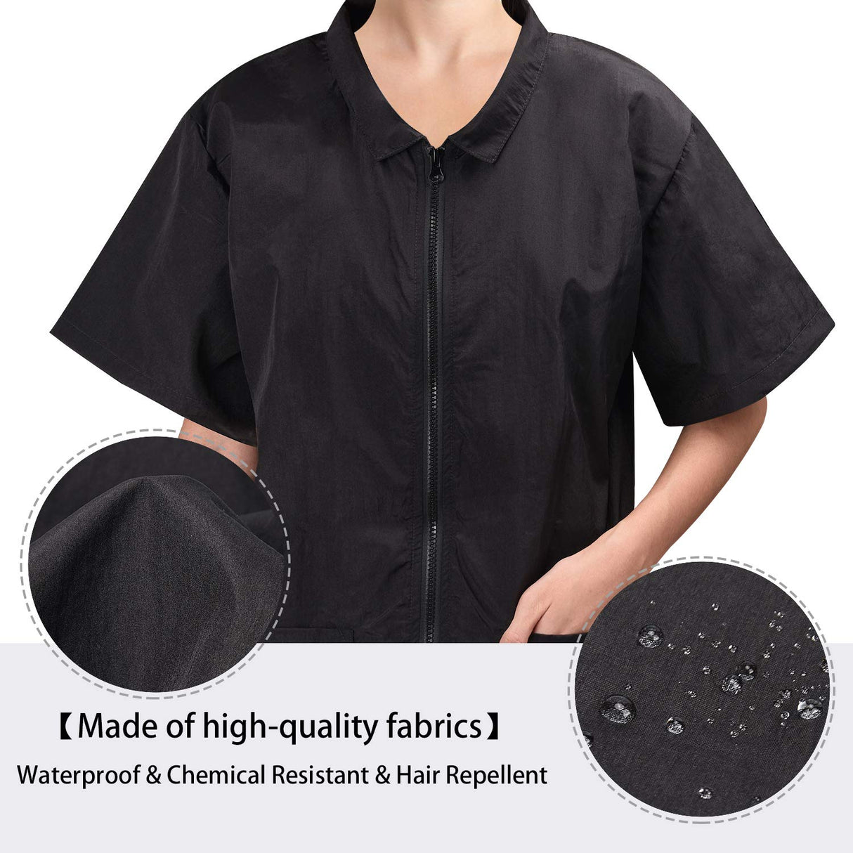 Noverlife Pet Grooming Jacket with Full Zipper, L Size, Anti-Static Smock for Dog Cat Beauty, Water Resistant Barber Apron Jacket for Hair Salon, Cosmetology Uniforms for Men and Women
