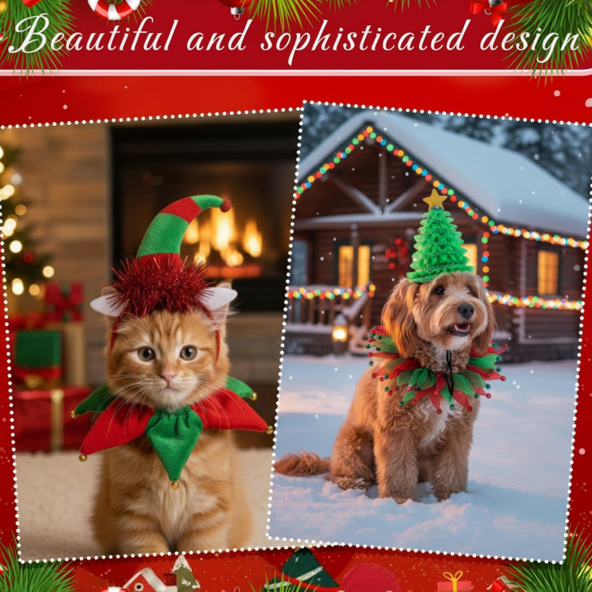 Talltalk 3 Packs Pet Christmas Costume Includes 3 Dog Christmas Caps with 3 Dog Collars and Scarves, Santa Xmas Tree Pet Costume Accessories for Puppy Cat Winter New Year Holiday Supplies