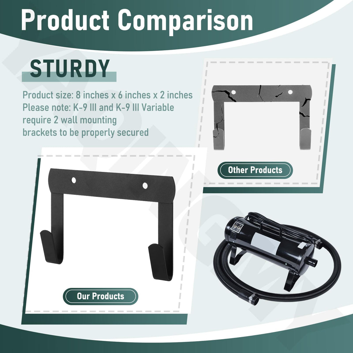 YAQINGMY Dryer Wall Mount Bracket/Heavy Duty Pet Hair Dryer Holder Compatible with K9 Dryers and Dog Grooming Station-DogGrooming Supplies/Accessories (Black)