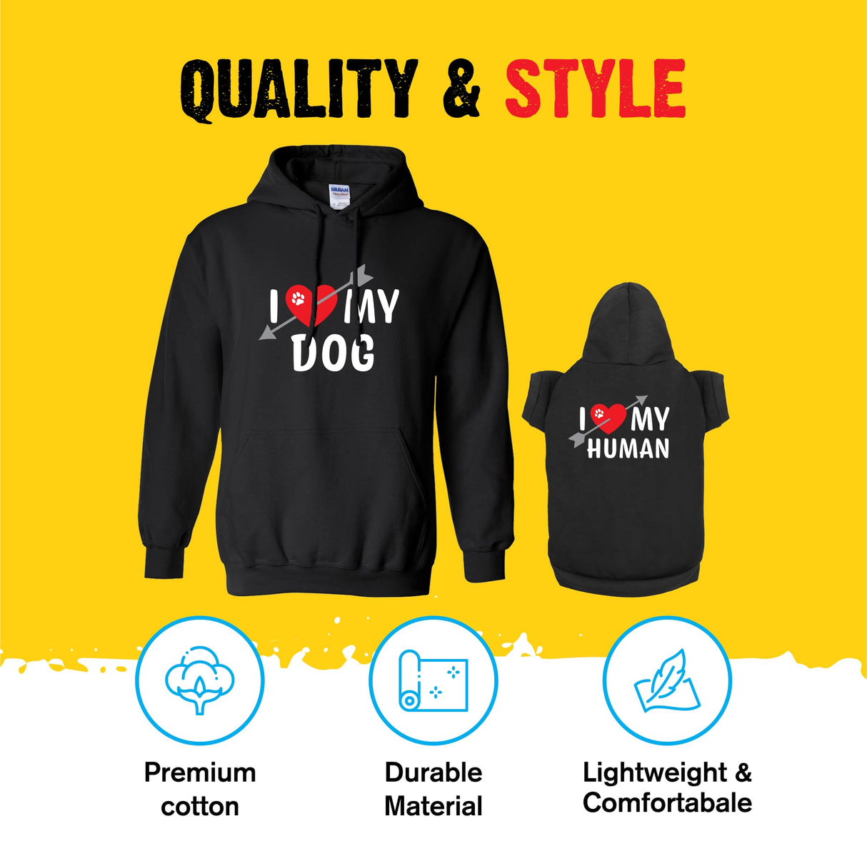 I Heart My Dog & Human Matching Hoodies - Soft Pet & Owner Sweatshirt Set - Premium Gift for Holidays