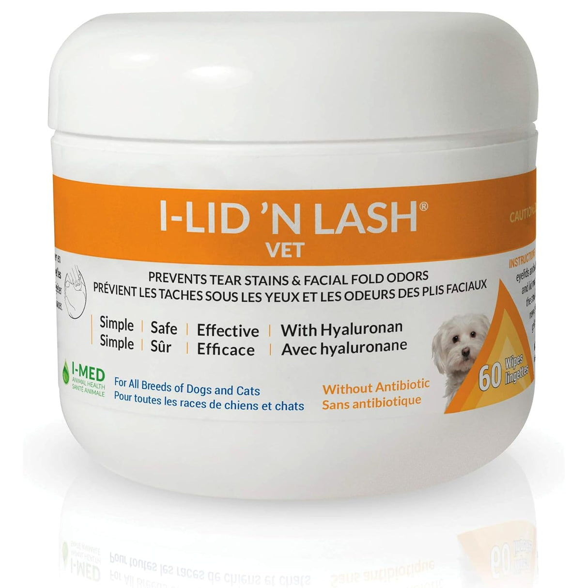 I-LID ’N LASH Vet Dog Eye Wipes - Best Tear Stain Preventer for Dogs (60 Wipes) | Prevents Puppy Tear Stains with Hyaluronan | Cat Eye Wipes for Discharge - No Antibiotics or Harmful Chemicals