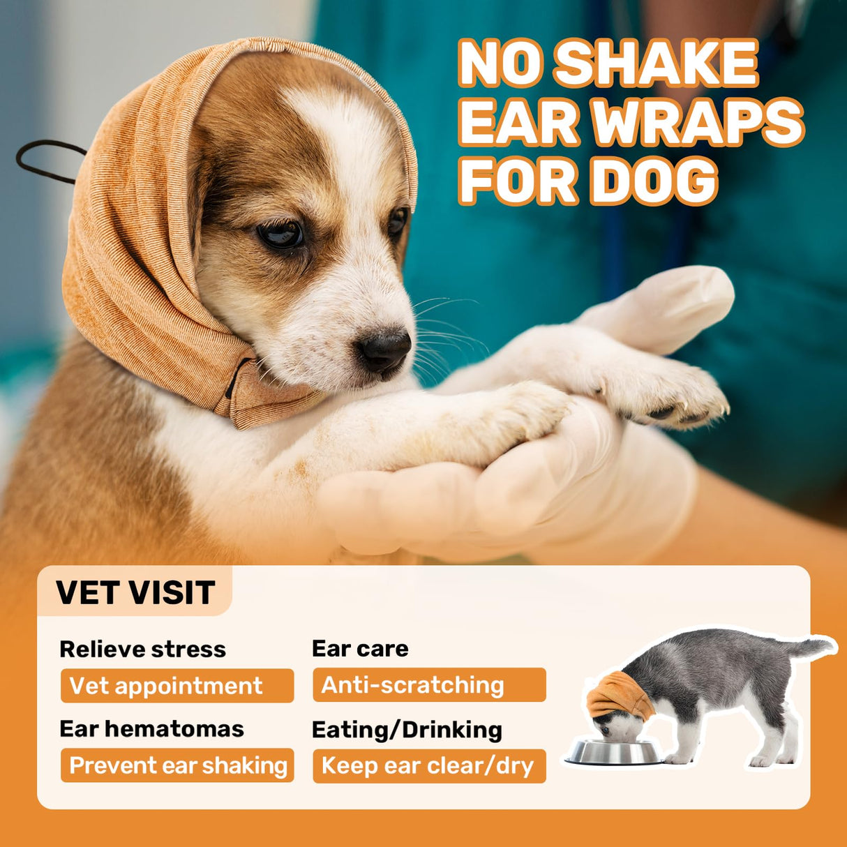 LEOTRAG Dog Calming Hoodie, No Shake Ear Wraps for Dogs, Adjustable Dog Ear Muffs for Noise Protection, Ear Wrap Head Cover for Anxiety Relief & Hematoma (Vitality Orange, L(Head Circle:17.7"-23.6"))