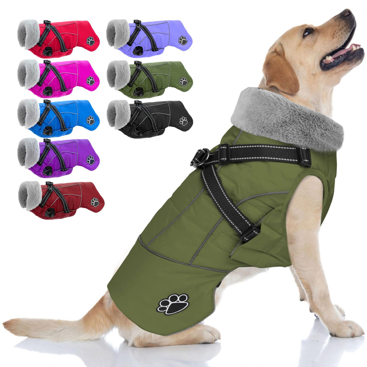 Doglay Dog Coat with Harness, Reflective Warm Dog Jacket Waterproof Puppy Winter Coat for Cold Weather, Adjustable Fleece Jacket for Small Medium Large Dogs