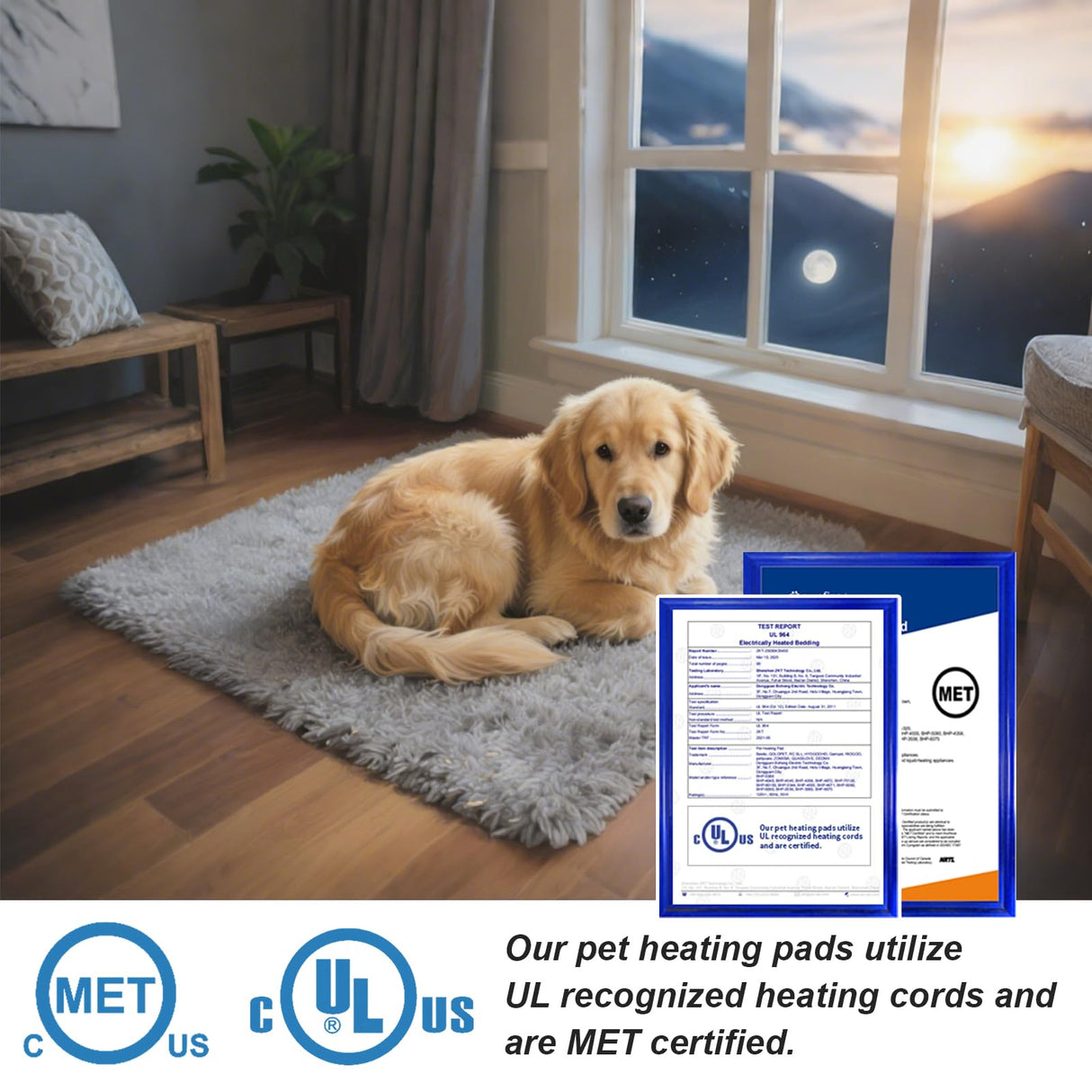 GOLOPET Dog Heating Pad 28x18 in with Smart Thermostat Switch and Power Line Protection Tube,Obtained MET and UL Dual Certification,Waterproof Puppy Heating Pad- Gray 1