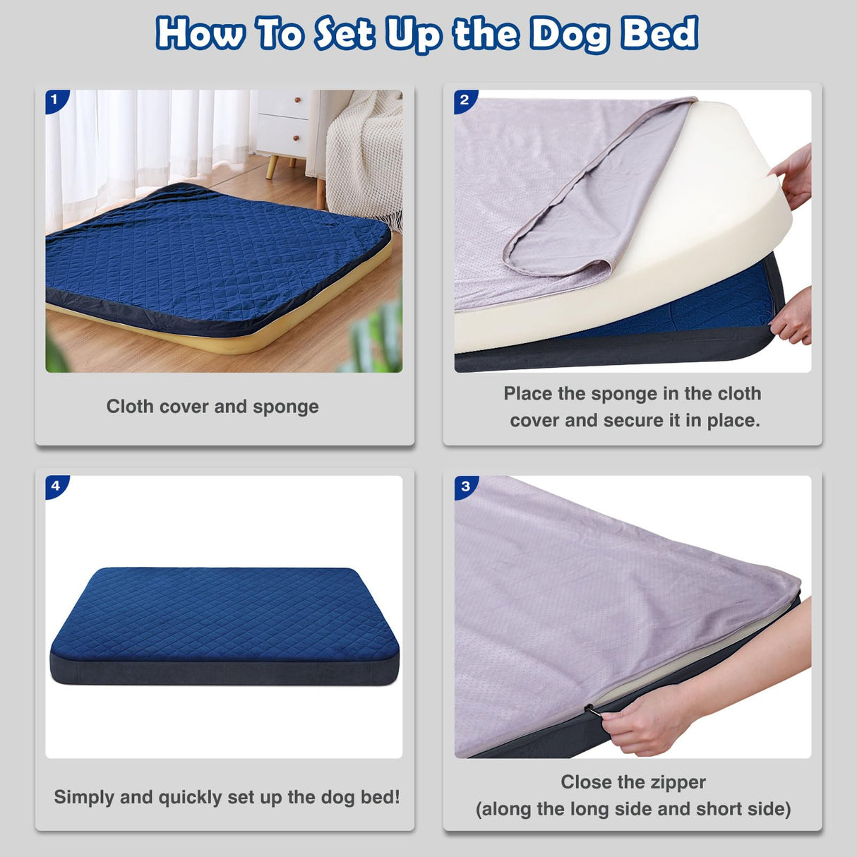 JoicyCo Dog Bed for Medium Dogs, Orthopedic Foam Dog Bed, Joint Relief Pets Sleeping Mattress, Non Slip Bottom with Washable Removable Cover, Dark Blue