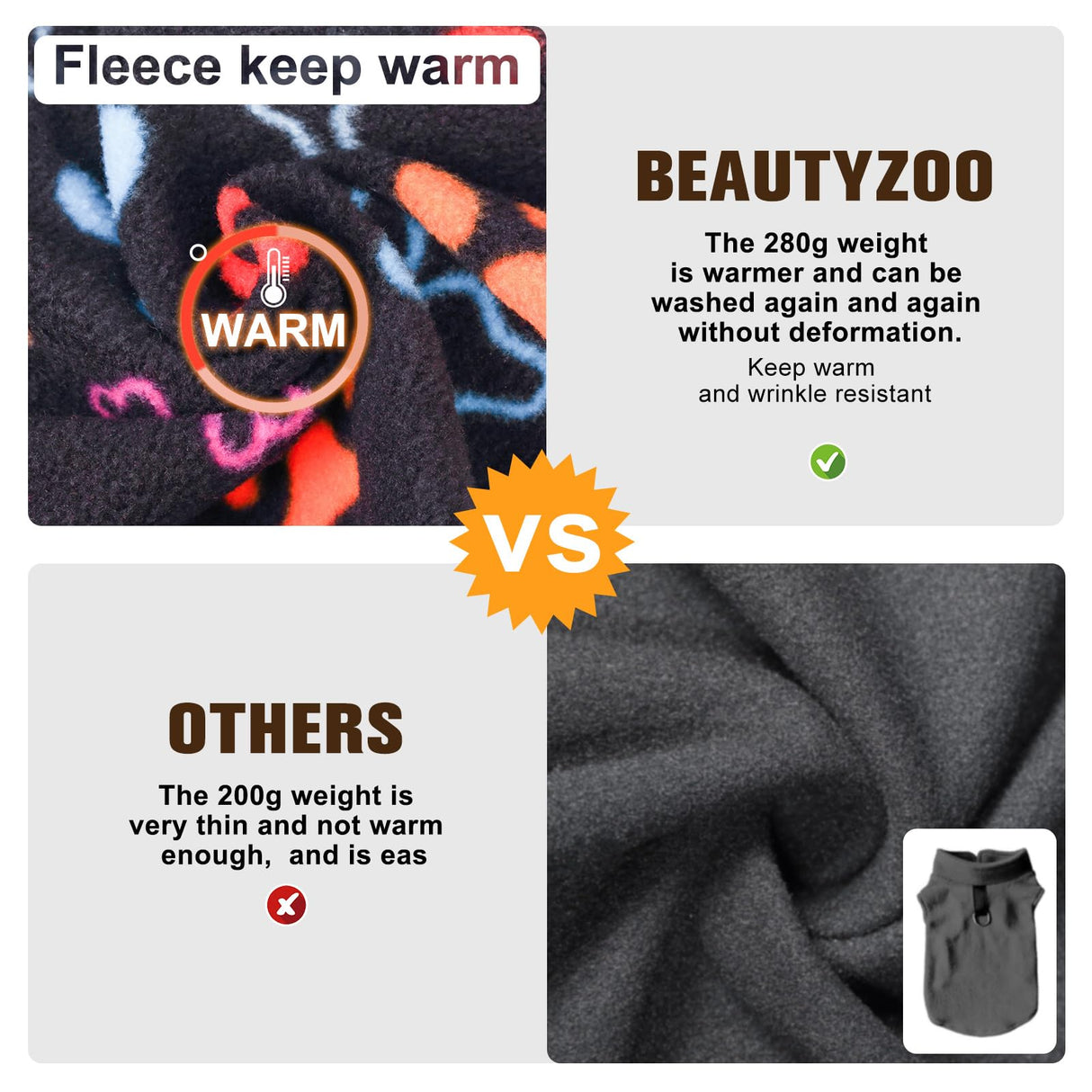BEAUTYZOO Small Dog Sweater Fleece Vest Winter Jacket, D-Ring Leash Attachment for XS S Puppy Medium Sized Breeds Dogs, Cold Weather Dog Clothes Windproof Keep Warm, Black Bones Paw L