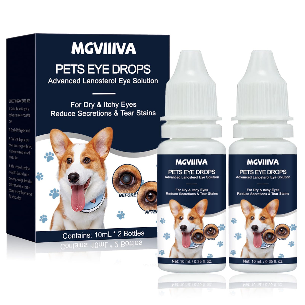 Cataract Drops for Dogs, Dog Eye Drops for Relieving Itching & Irritation, Vet Recommend Eye Drops for Dogs Eye Infection Treatment, Long-Lasting Relief for Dryness Pink Eyes Vision Clarity (2 X10ml)