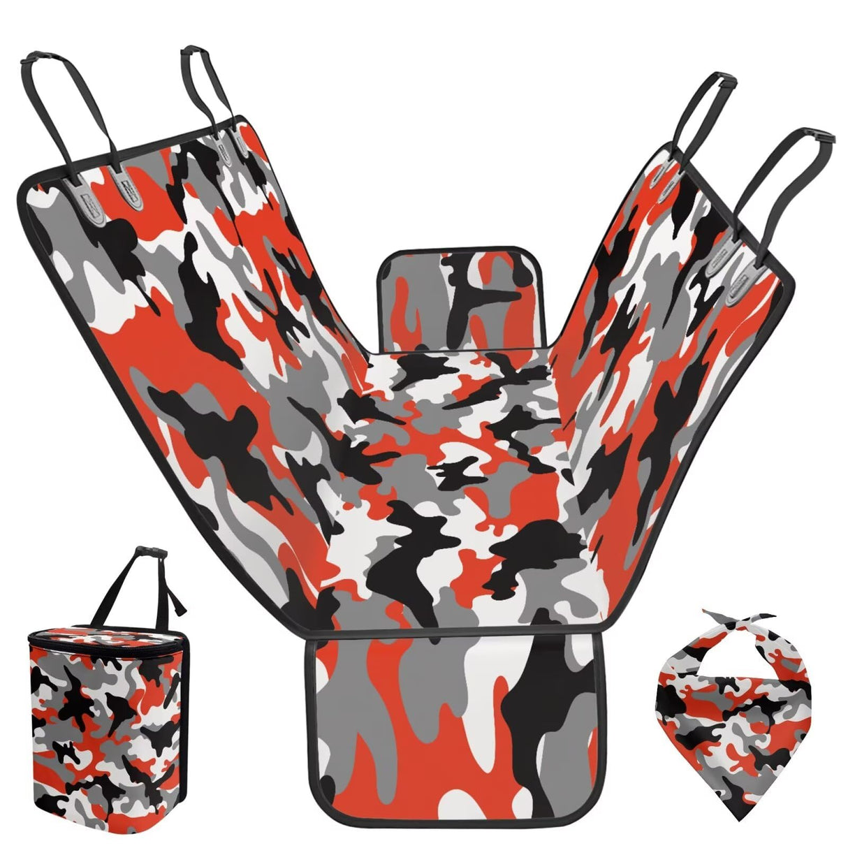 Tomeusey Camouflage Backseat Pet Bed Mat,Pet Bandana and Garbage Bag, Dog Seat Cover for Car Back Seat, Non-Slip Travel Pet-Friendly Seat Cover for Cars SUVs and Trucks L