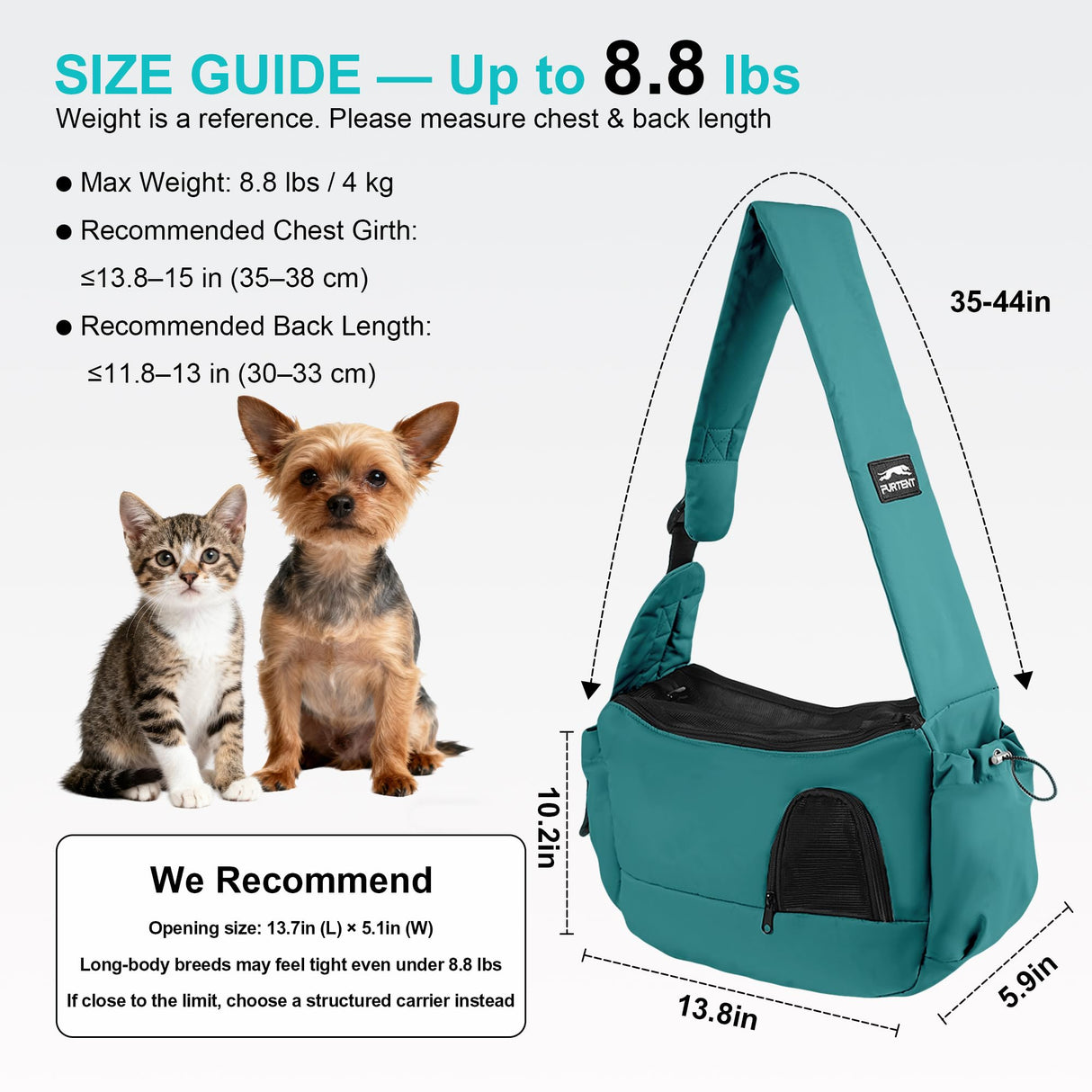 Dog Carrier Sling for Small Dogs & Cats Hand-Free Puppy Sling Purses with Storage Bag and Adjustable Shoulder Strap, Pet Sling Carrier Up to 8.8 Lbs (Blue)