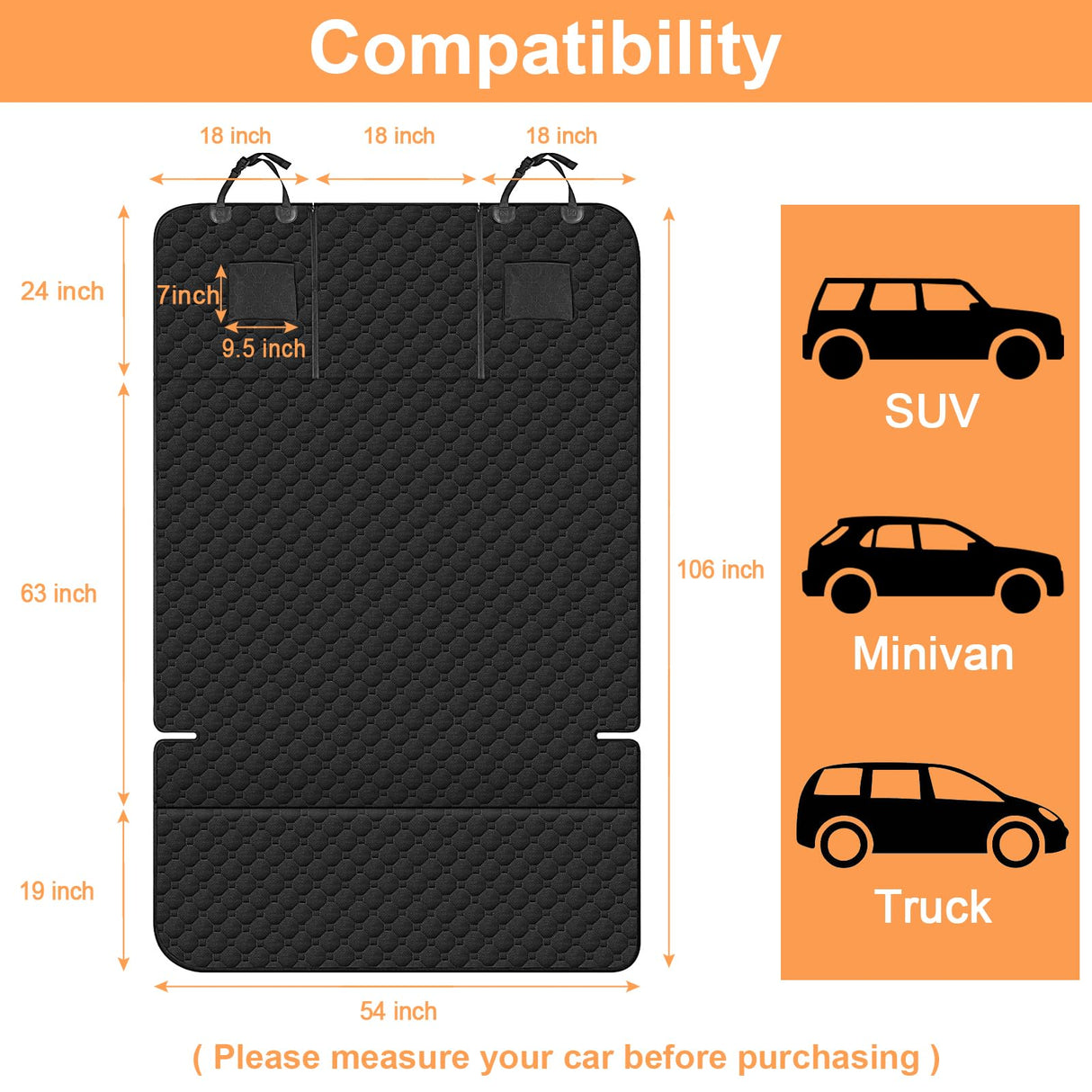 Mancro SUV Cargo Liner for Dogs, Waterproof Dog Seat Cover for SUV with Bumper Flap Protector, Durable Non-Slip Polyester Pet Trunk Cargo Cover for Vehicles, Vans, X-Large (106” L x 54” W)