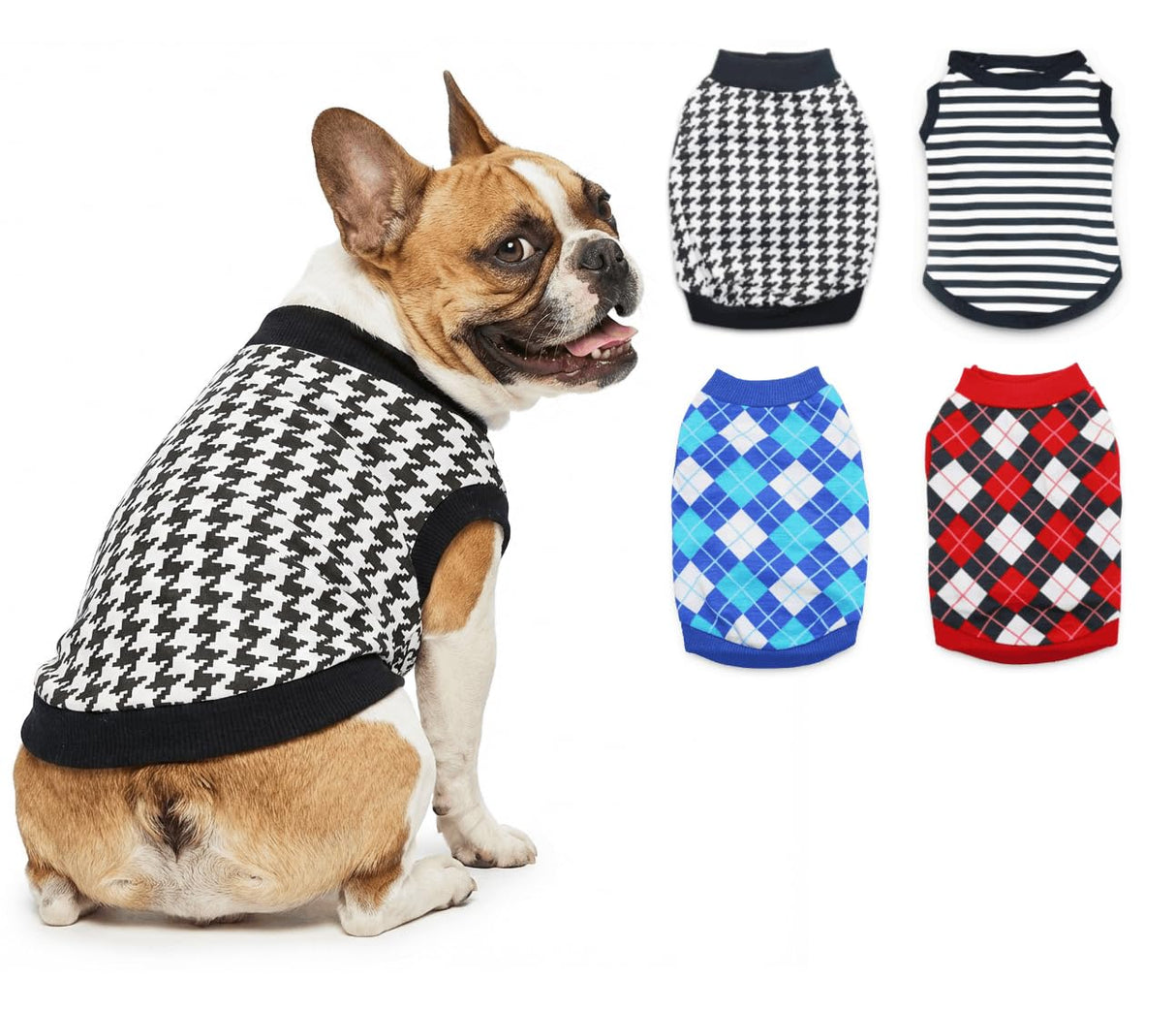 4 Pack Small Dog Tshirts Boy Striped Dogs Clothes Dog Plaid Shirt Clothes for Boys French Bulldog Clothes Puppy T-Shirt for Small Dogs Boys