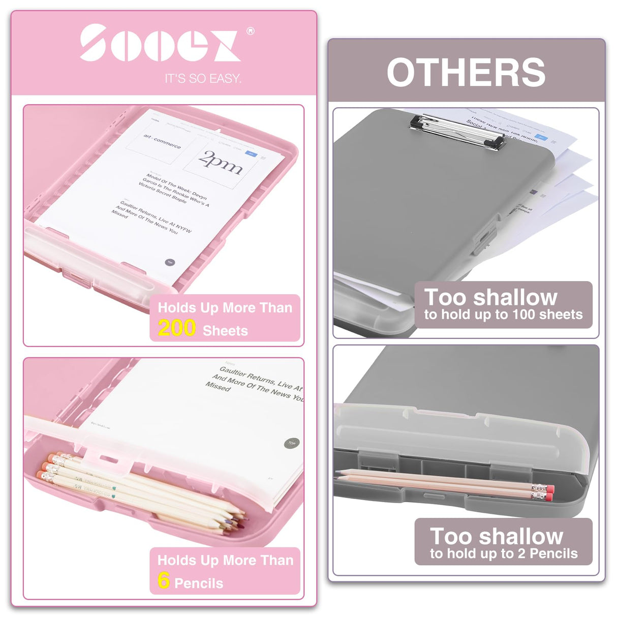 Sooez Clipboards with Storage, High Capacity Clip Boards 8.5x11 with Storage, Heavy Duty Nursing Clipboard Folder, Plastic Clipboard with Pen Holder for Women Teachers Work, School & Office Supplies