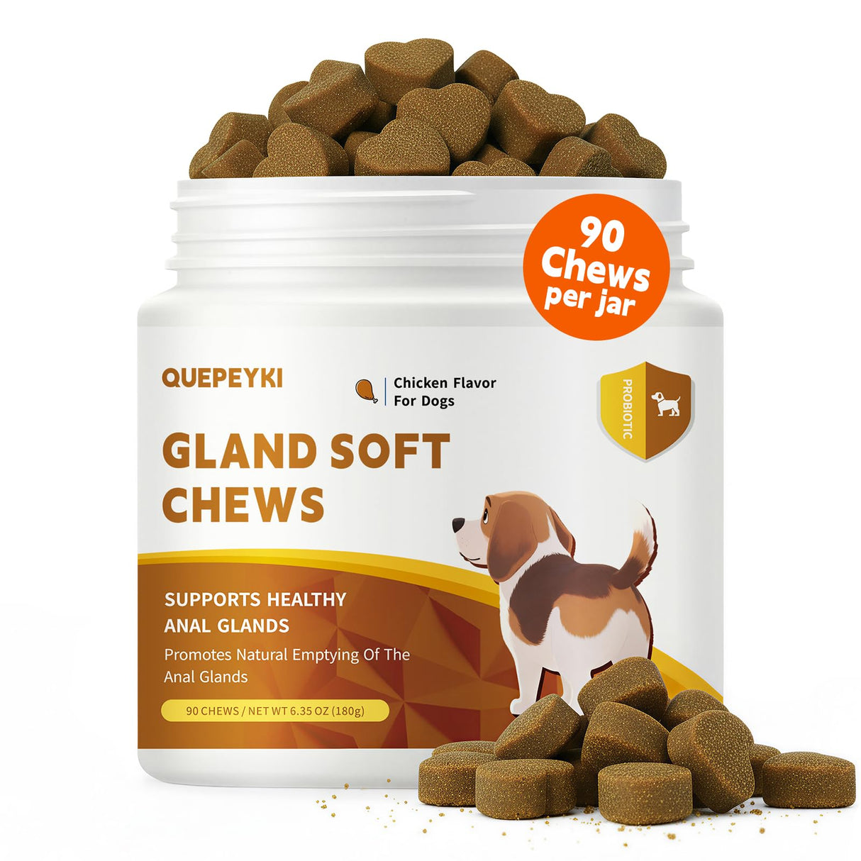 QUEPEYKI Anal Gland Support Soft Chews for Dogs, 90 Count – Pumpkin Seed Fiber, Psyllium & Dandelion Root with Probiotics (800M CFU) – Supports Firm Stools & Digestive Balance – Chicken & Liver