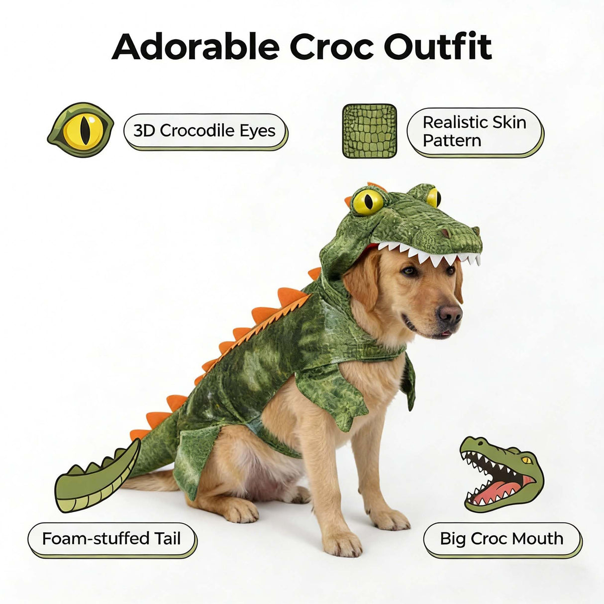 MUYAOPET Large Dog Costume Halloween Dog Crocodile Costume Pets Winter Warm Coat Jumpsuits (XL, Green)