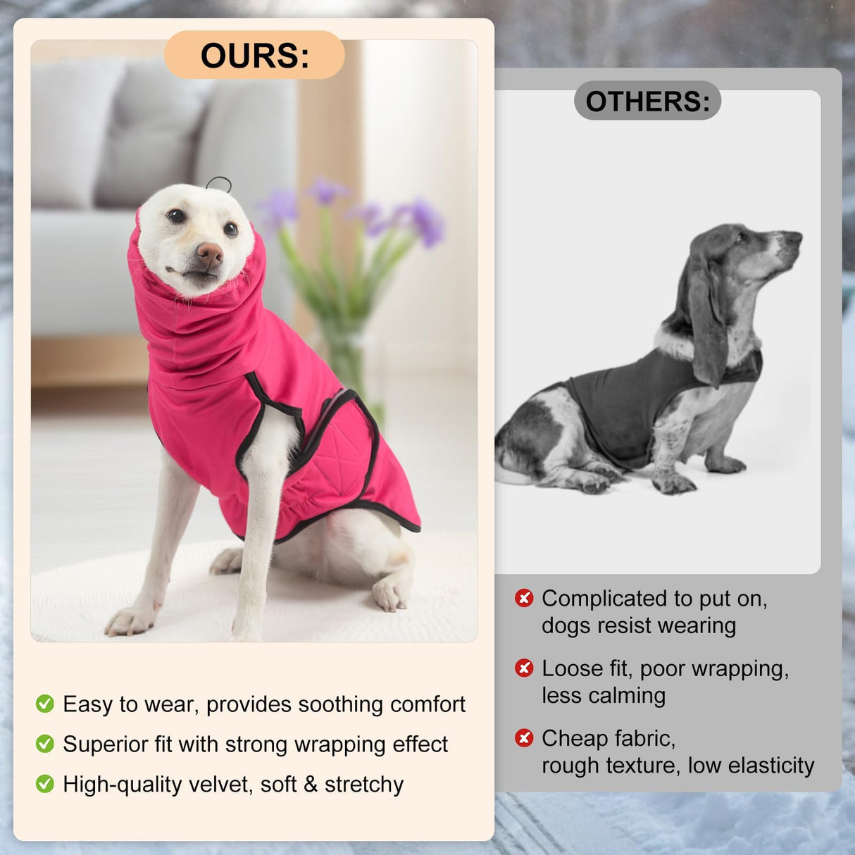 BEAUTYZOO Reversible Thunder Shirt for Dogs Anxiety- 2-in-1 Dog Anxiety Calming Vest with Hood,Turtleneck Thundershirt Jacket for Fireworks, Separation, Vet Visits- Pet Hoodie for Small to Large Dog