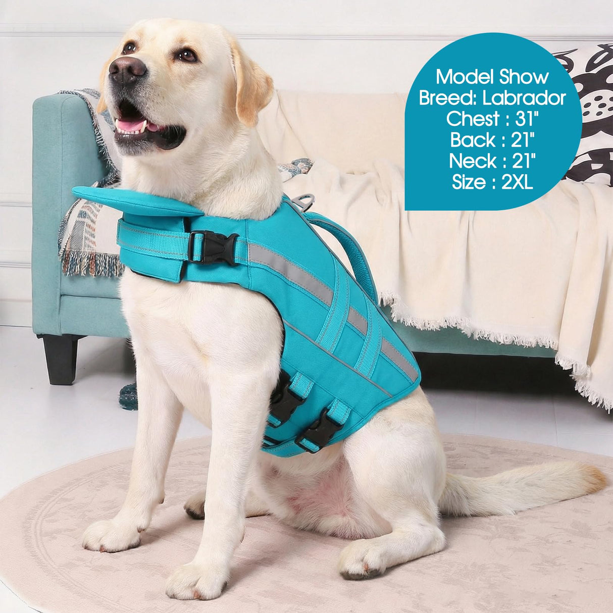 Dog Life Jacket Dog Life Vest for Swimming Boating with Detachable Front Chin Float High Buoyancy Pool Lifesaver Adjustable Reflective Ripstop Pet Preserver with Rescue Handle(Turquoise, XL)