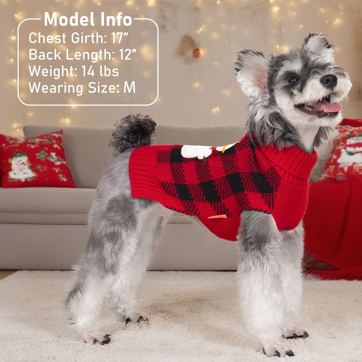 KYEESE Dog Christmas Sweater with Snowman Design, Turtleneck Dog Sweater for Medium Dogs, Cozy Holiday Outfit, Red Buffalo Plaid Knitwear with Leash Hole, Soft Warm Pet Clothes, XX-Large