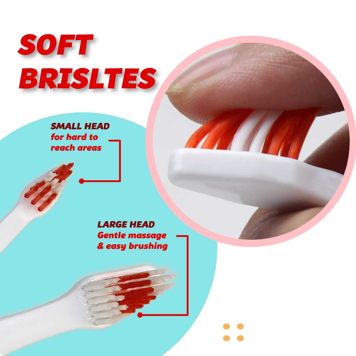 Pet Toothbrush for Dogs, Cats with Soft Bristles - Easy Teeth Cleaning & Dental Care, Non Slip Dual Head Dog Toothbrush for Medium & Large Pets, Toothpaste Not Included, Pack of 4