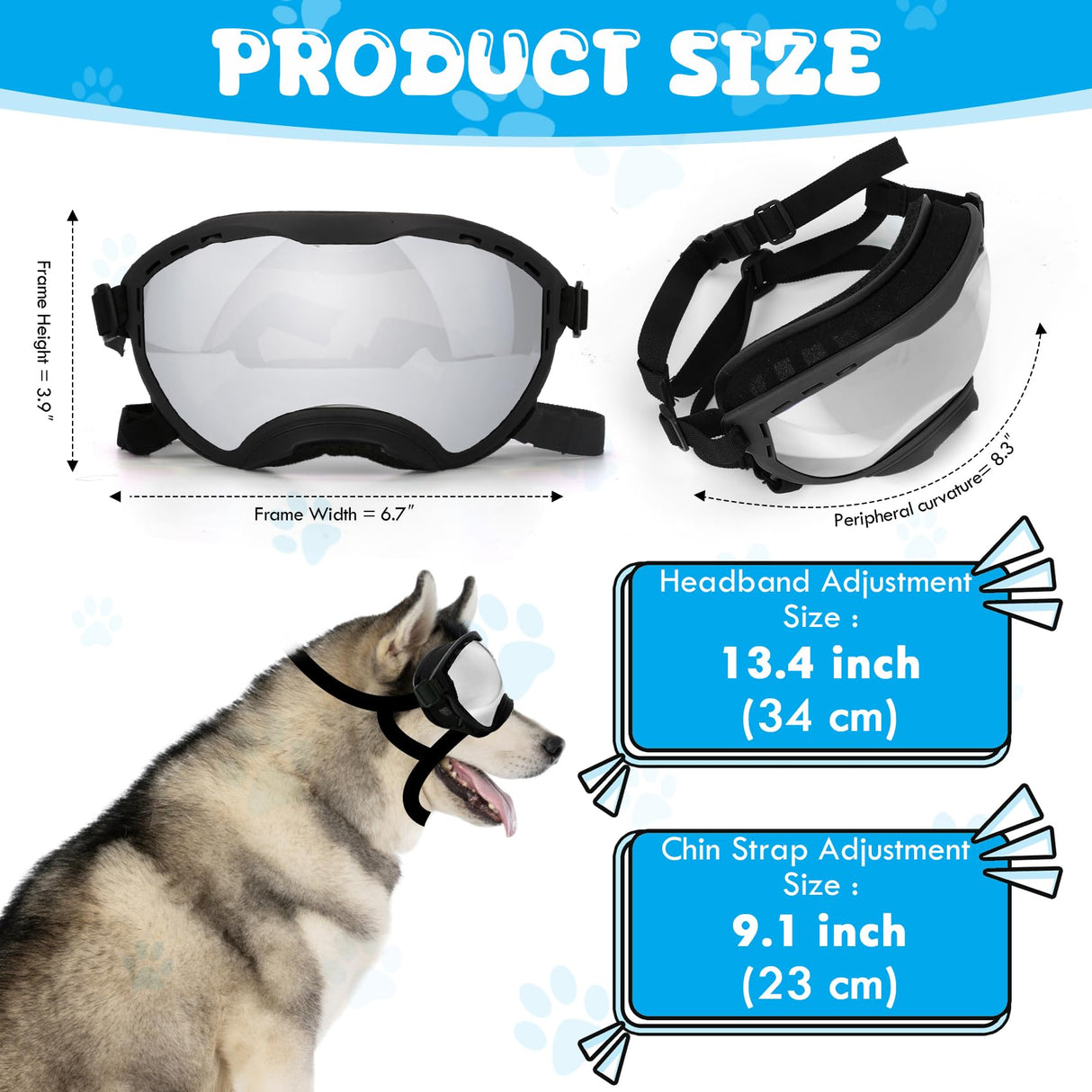 Flantor Dog Goggles for Large Dogs, UV Wind Dust Fog Protection, Soft Frame Adjustable Dog Sunglasses, Summer Driving & Winter Snow Eyewear, Tactical Pet Glasses with Elastic Strap (Black)